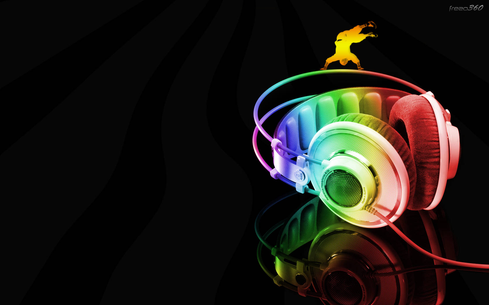 cute music, rainbow neon headphones, glowing dancer silhouette, HD Desktop Wallpaper