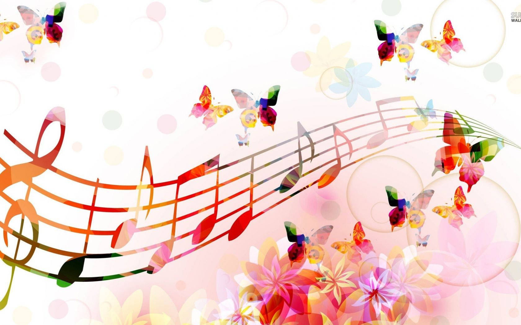 cute music notes, colorful butterflies, vibrant butterflies, HD Desktop Wallpaper