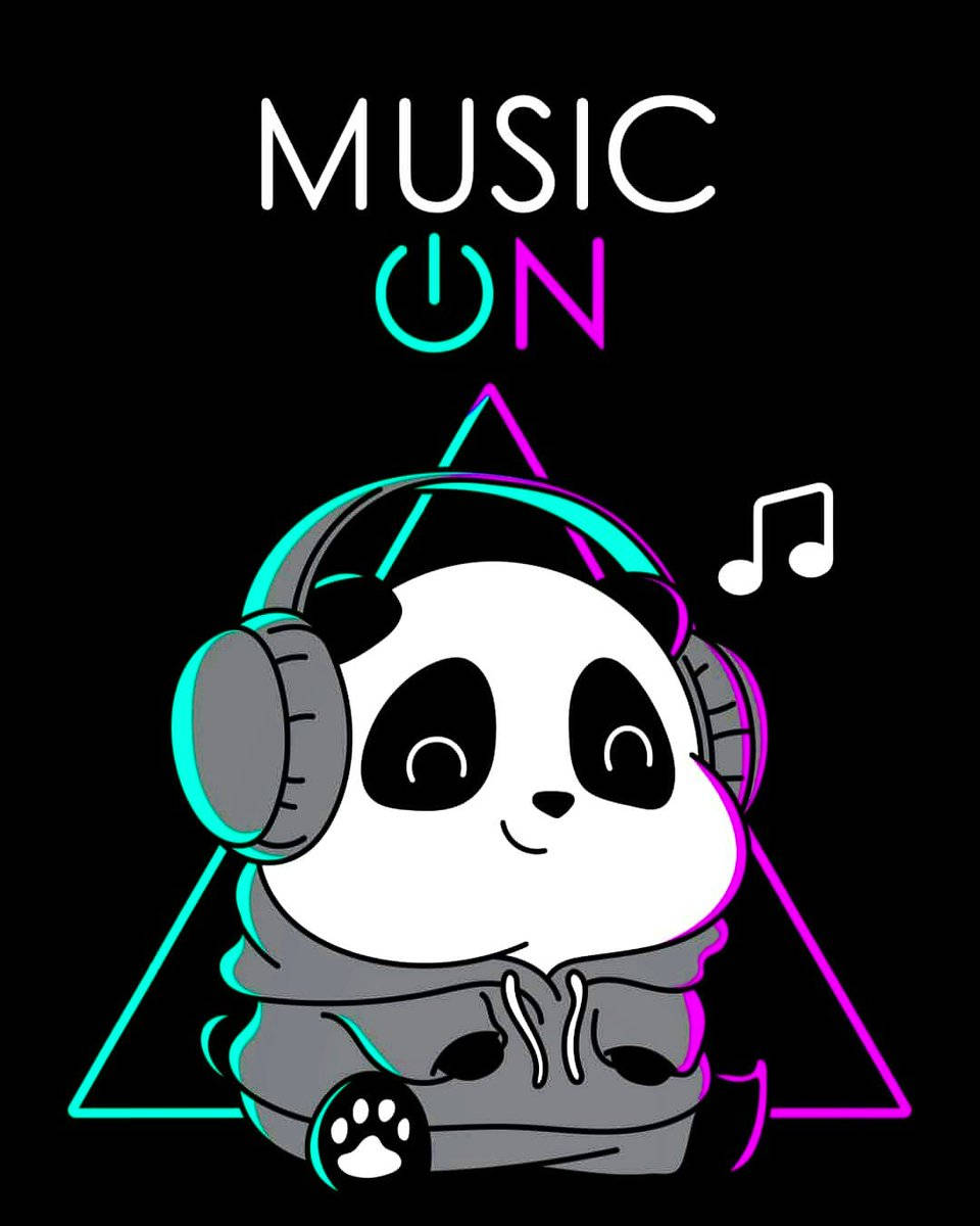 cute music lover panda, headphones, black background, SD Phone Wallpaper
