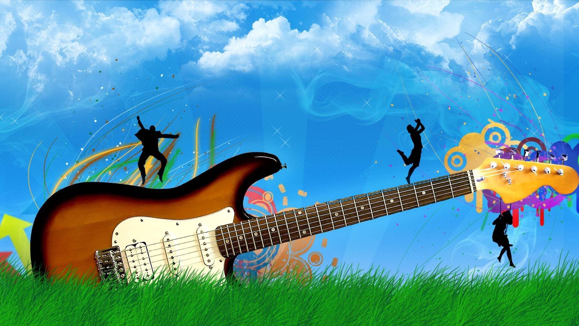 Cute Music, electric guitar, silhouettes, Full HD Desktop Wallpaper