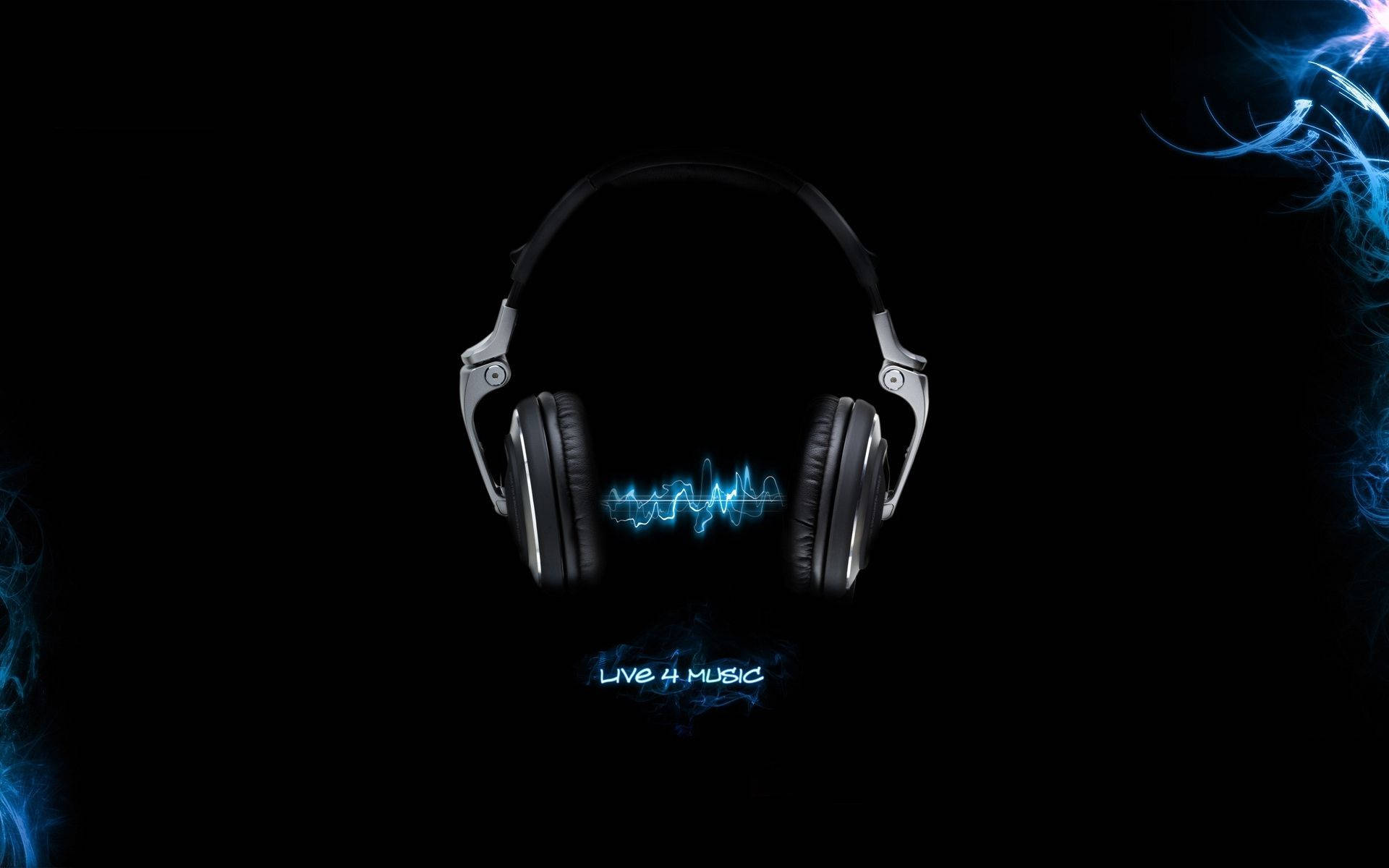 Cute Music Headset, electric blue soundwave energy, black over-ear headphones, Full HD Desktop Wallpaper