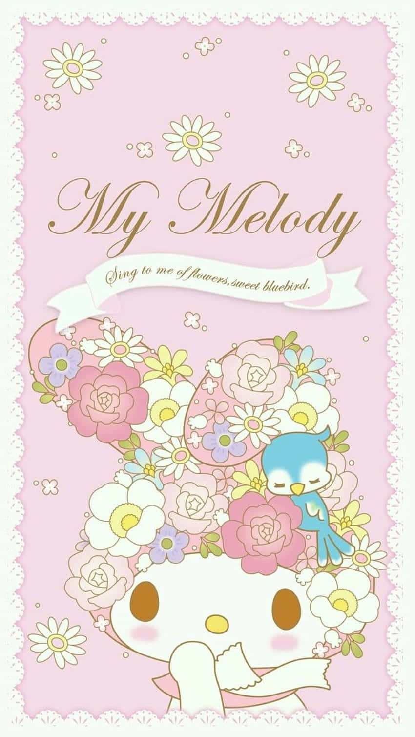 My Melody, floral crown, blue bird, HD Phone Wallpaper
