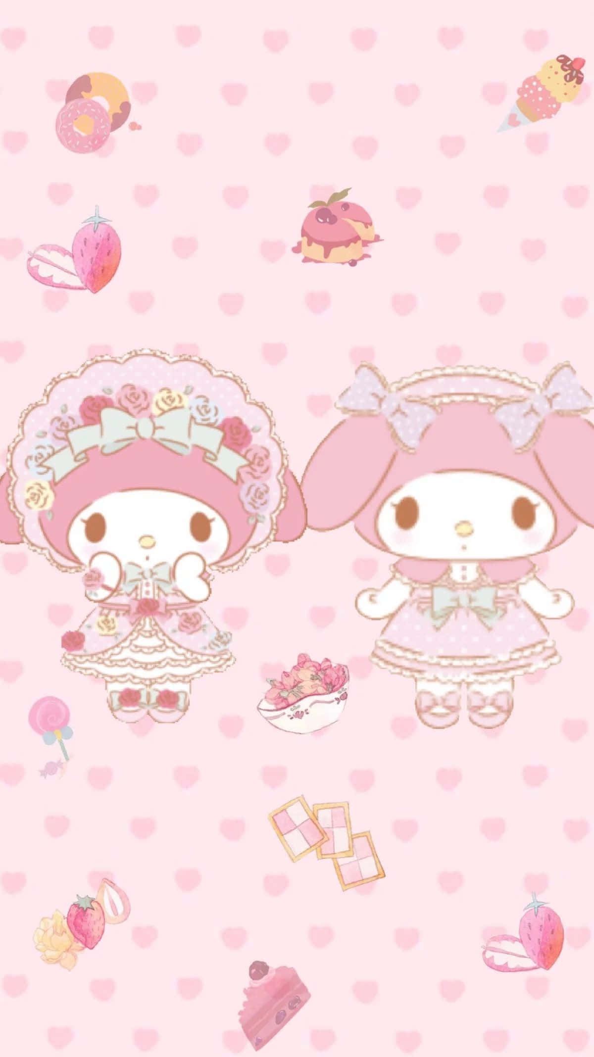 Cute My Melody, pink floral dress, sweets, Full HD Phone Wallpaper