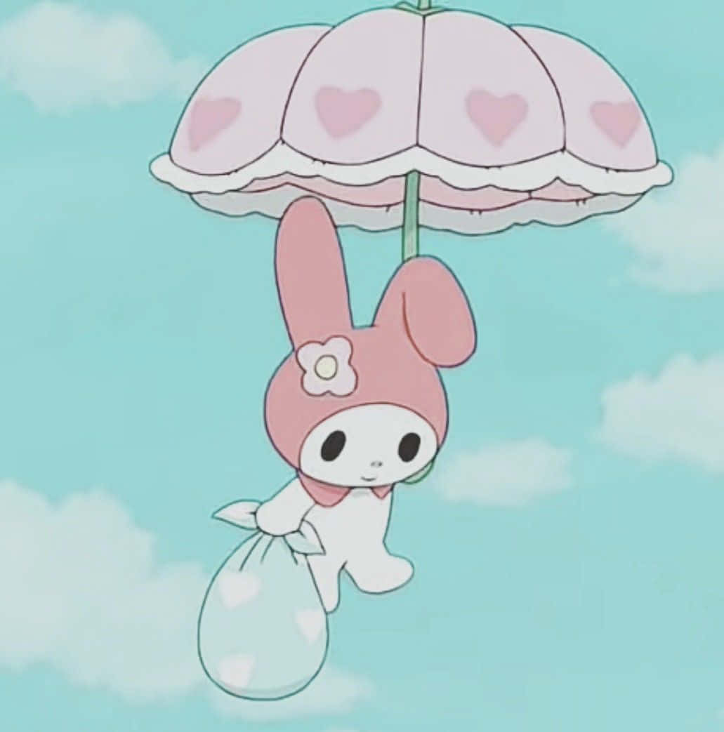 Cute My Melody, pink bunny character, heart-patterned umbrella, SD Phone Wallpaper