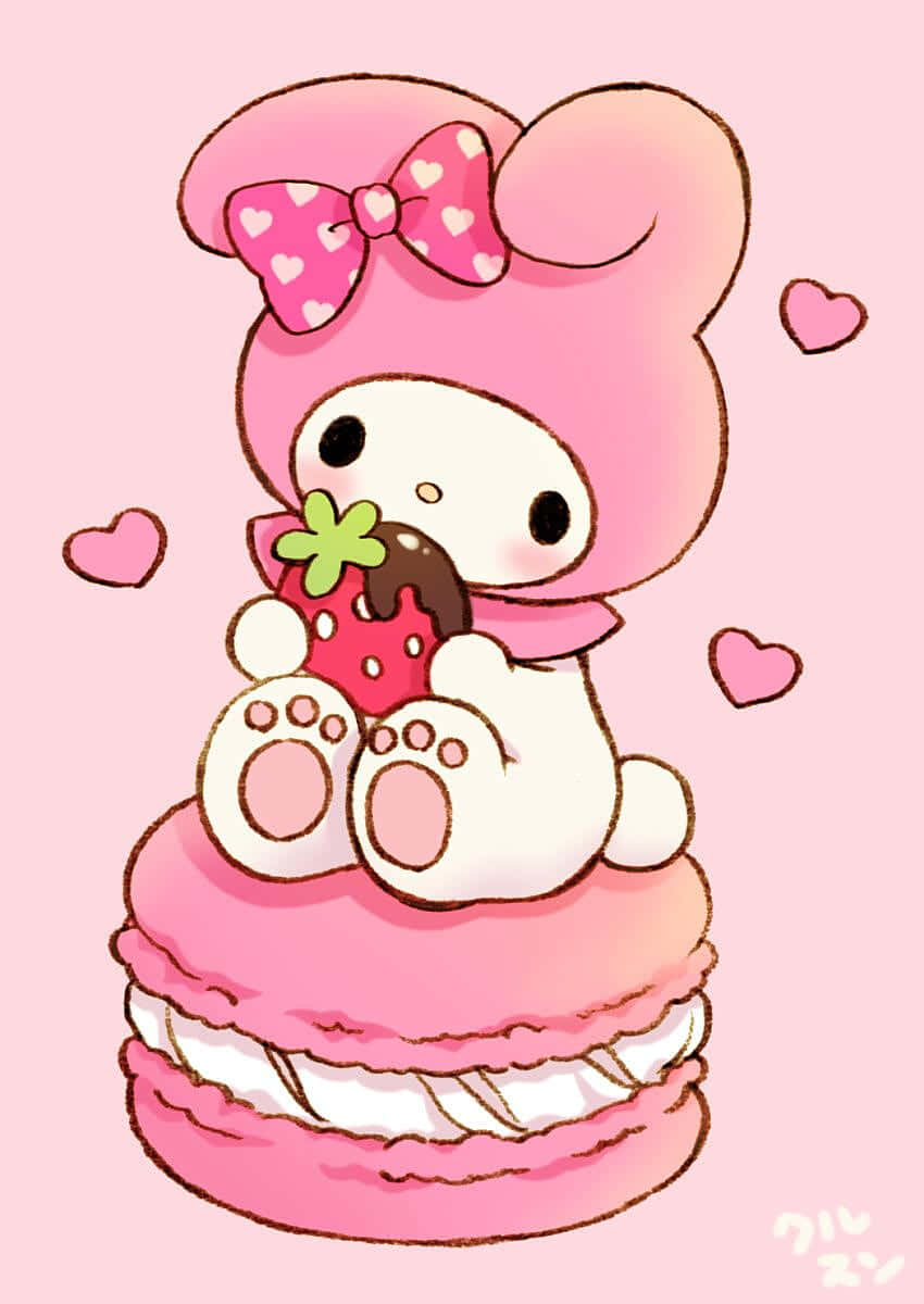 Cute My Melody, pink bunny character, heart bow, SD Phone Wallpaper