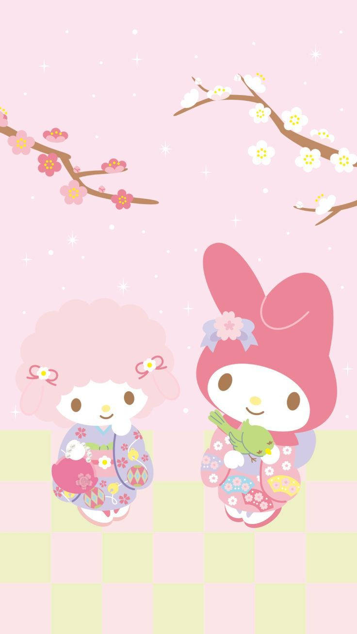 My Melody, sweet piano, floral kimonos, HD Phone Wallpaper