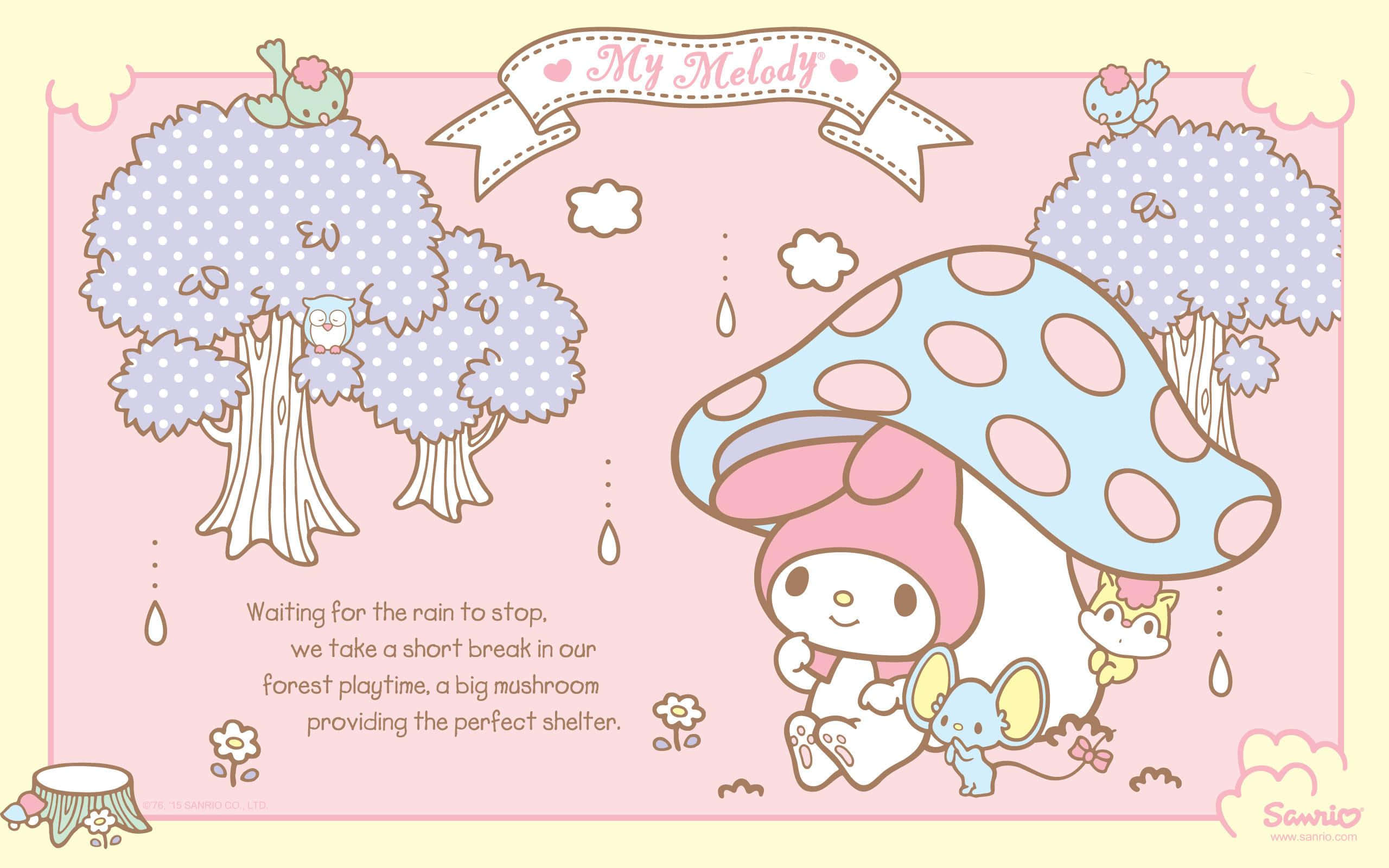 My Melody, spotted mushroom, pastel forest, 2K Desktop Wallpaper
