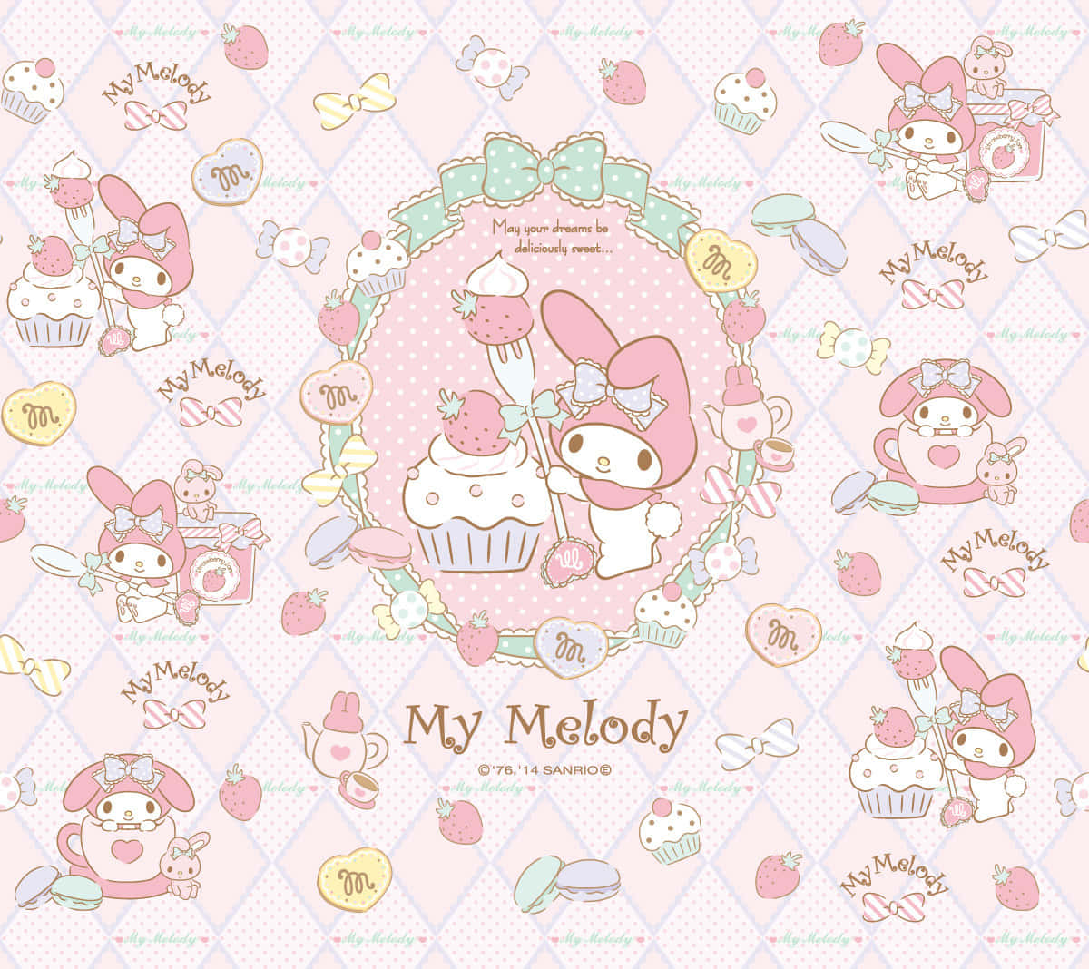 My Melody, strawberry cupcake, pastel, SD Desktop Wallpaper