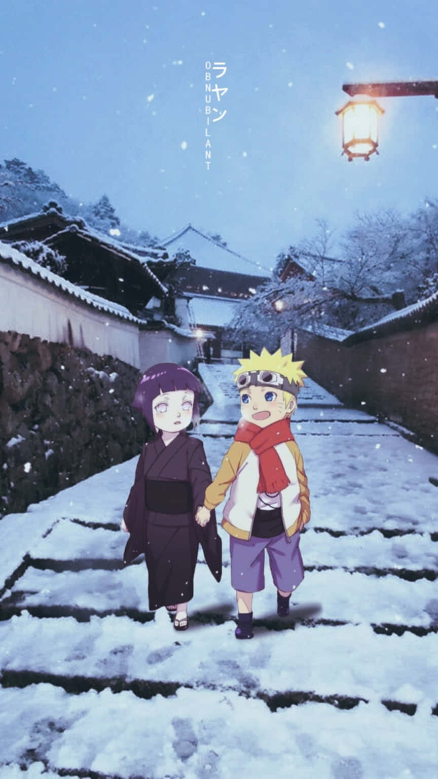 Naruto, Hinata, snowy village street, HD Phone Wallpaper