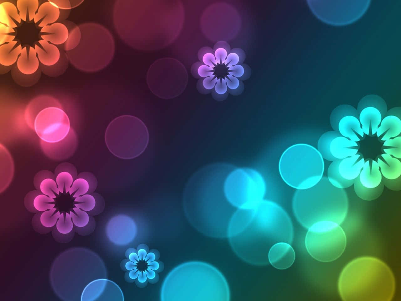 Cute Neon, glowing floral shapes, colorful bokeh lights, HD Desktop Wallpaper