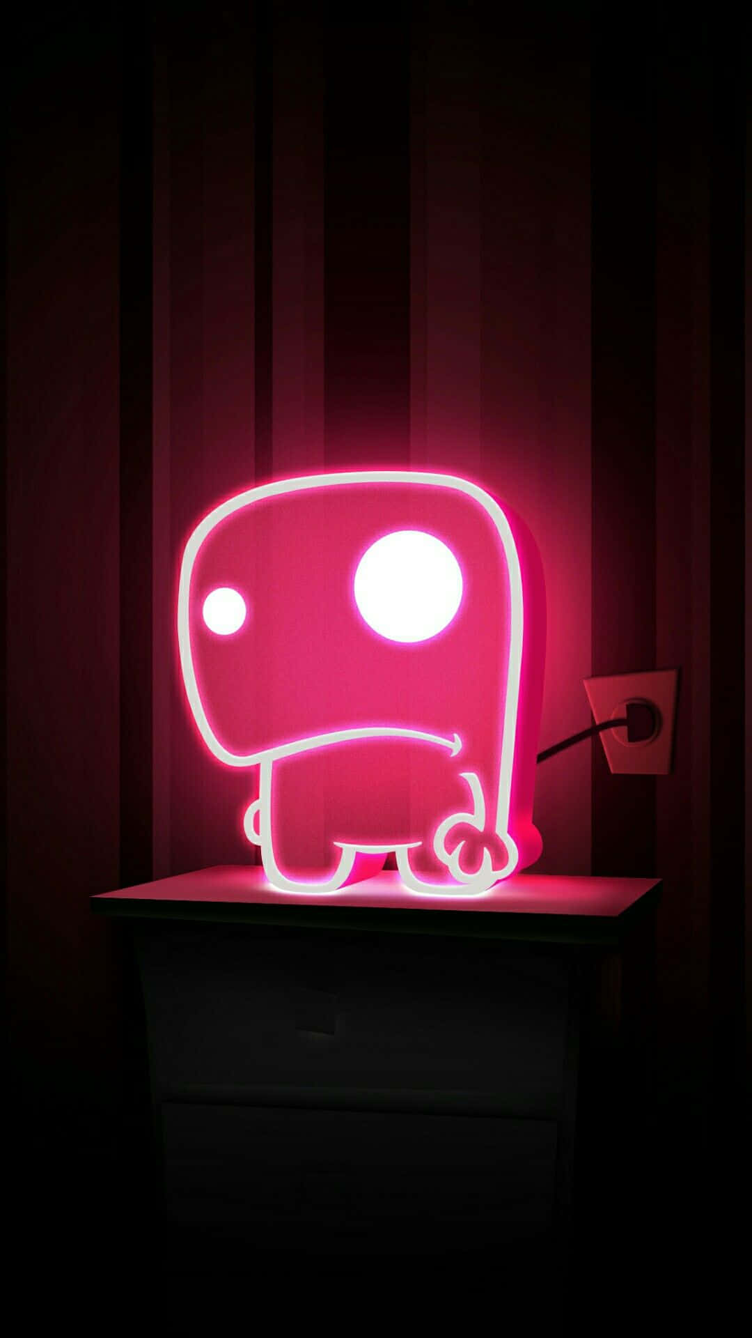 Cute Neon Pink Monster Lamp, glowing pink neon dinosaur lamp, one large eye and one small eye, Full HD Phone Wallpaper