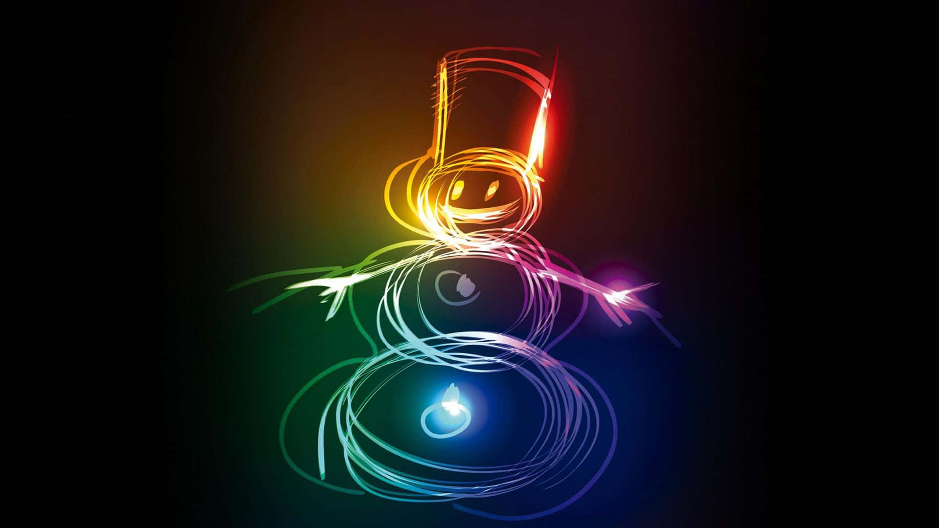 Cute Neon, rainbow light-painted snowman, glowing eyes, Full HD Desktop Wallpaper