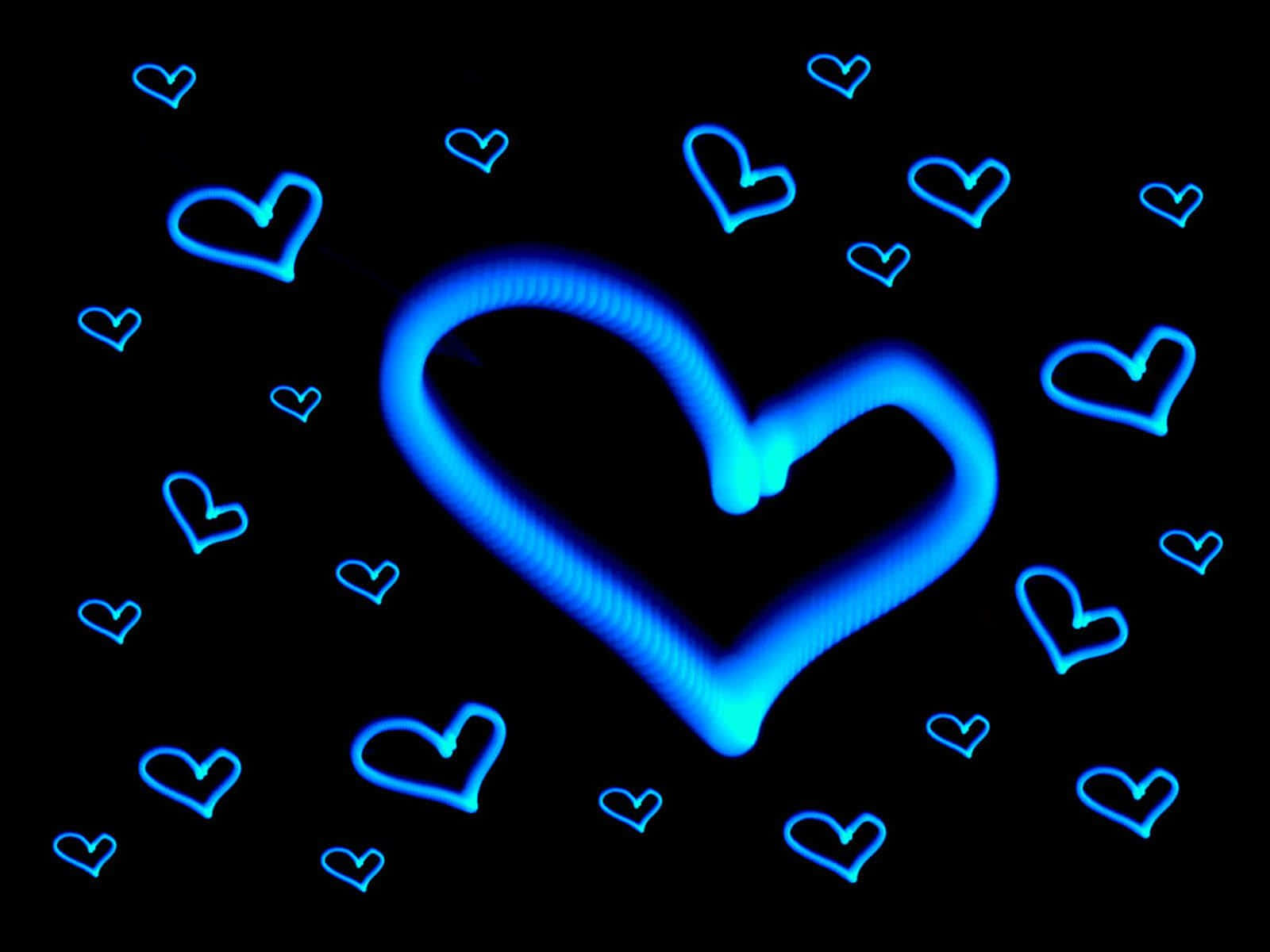 Cute Neon Blue Hearts, glowing blue neon heart, smaller hearts, HD Desktop Wallpaper