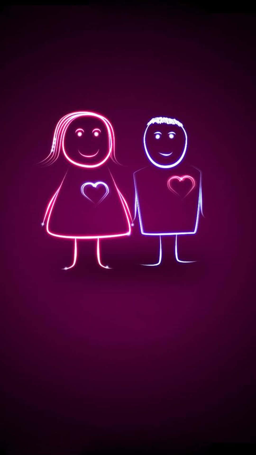 Cute Neon, neon stick figures, hearts on their chests, Full HD Phone Wallpaper