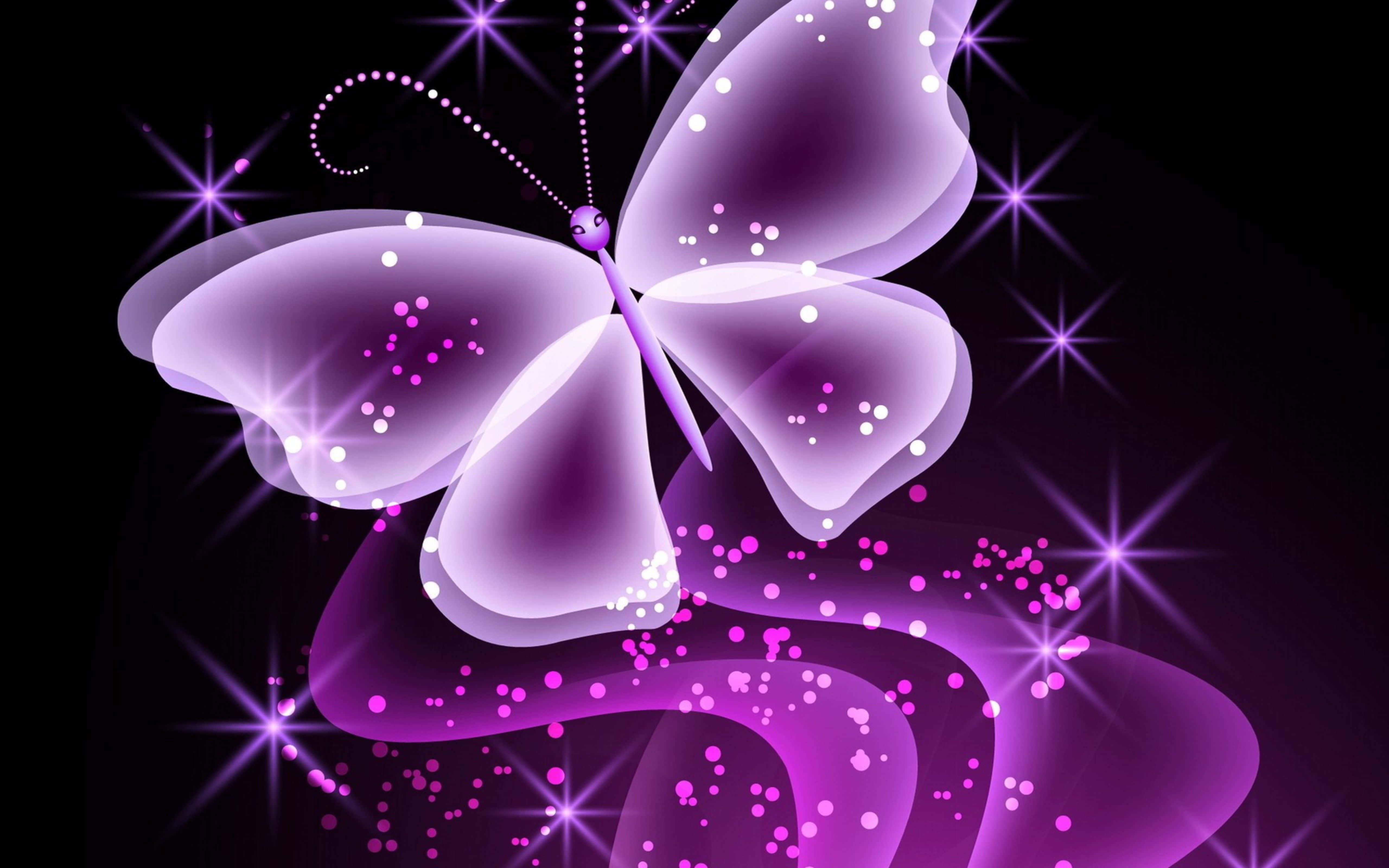 Cute Neon, glowing purple butterfly, sparkling wings, 5K Desktop Wallpaper