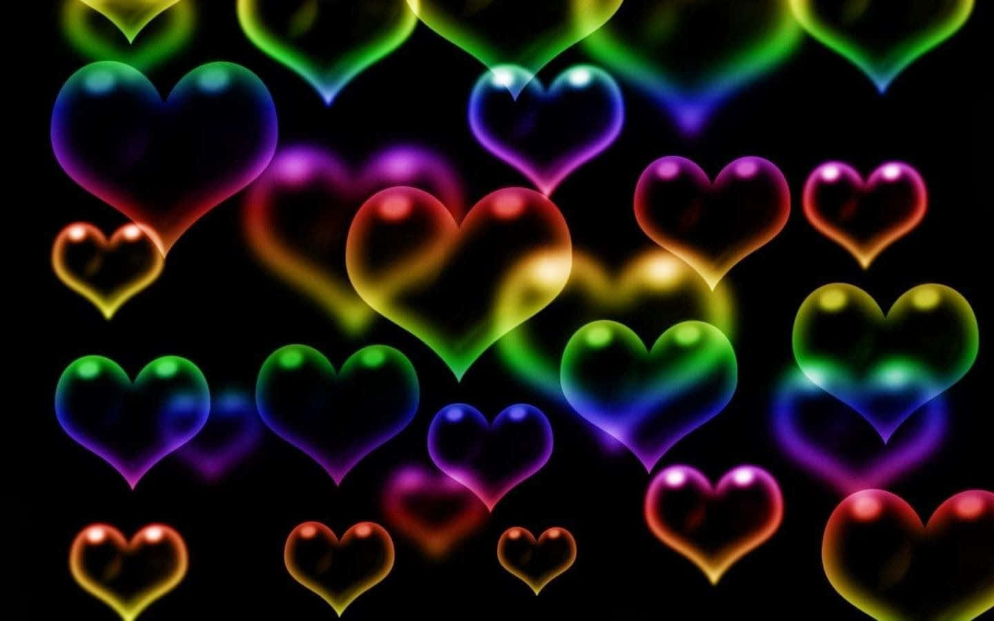 Cute Neon, rainbow hearts, glowing, HD Desktop Wallpaper
