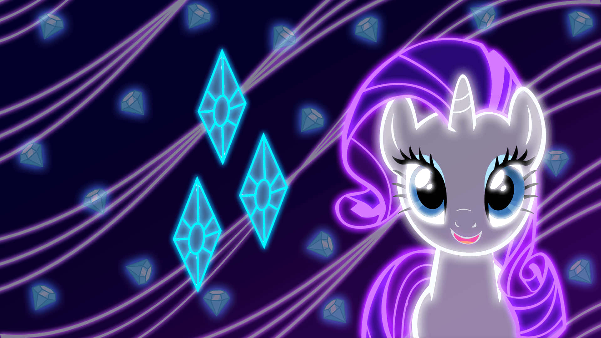 glowing purple pony, radiant mane, floating blue gems, Full HD Desktop Wallpaper