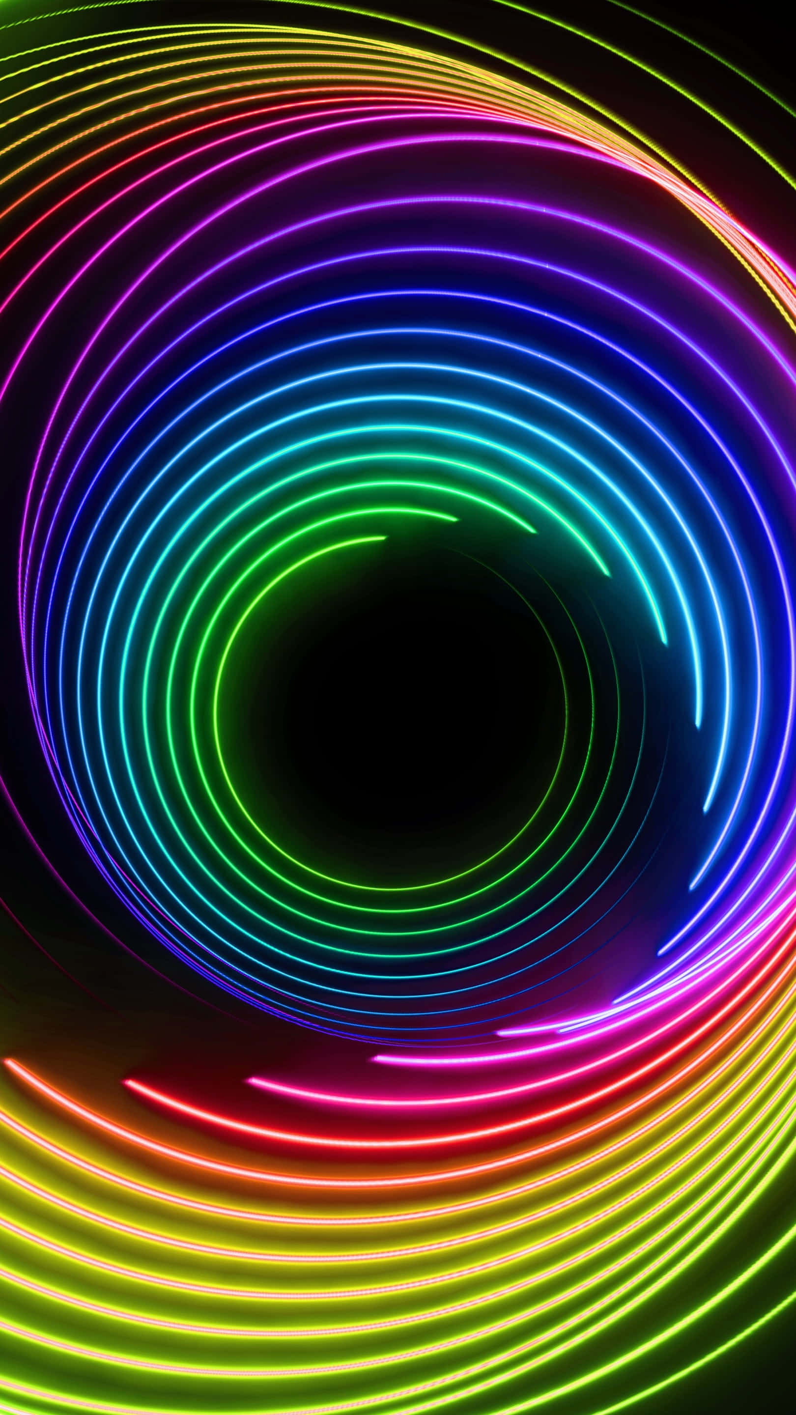 neon light trails, rainbow vortex, black void, 2K Phone Wallpaper