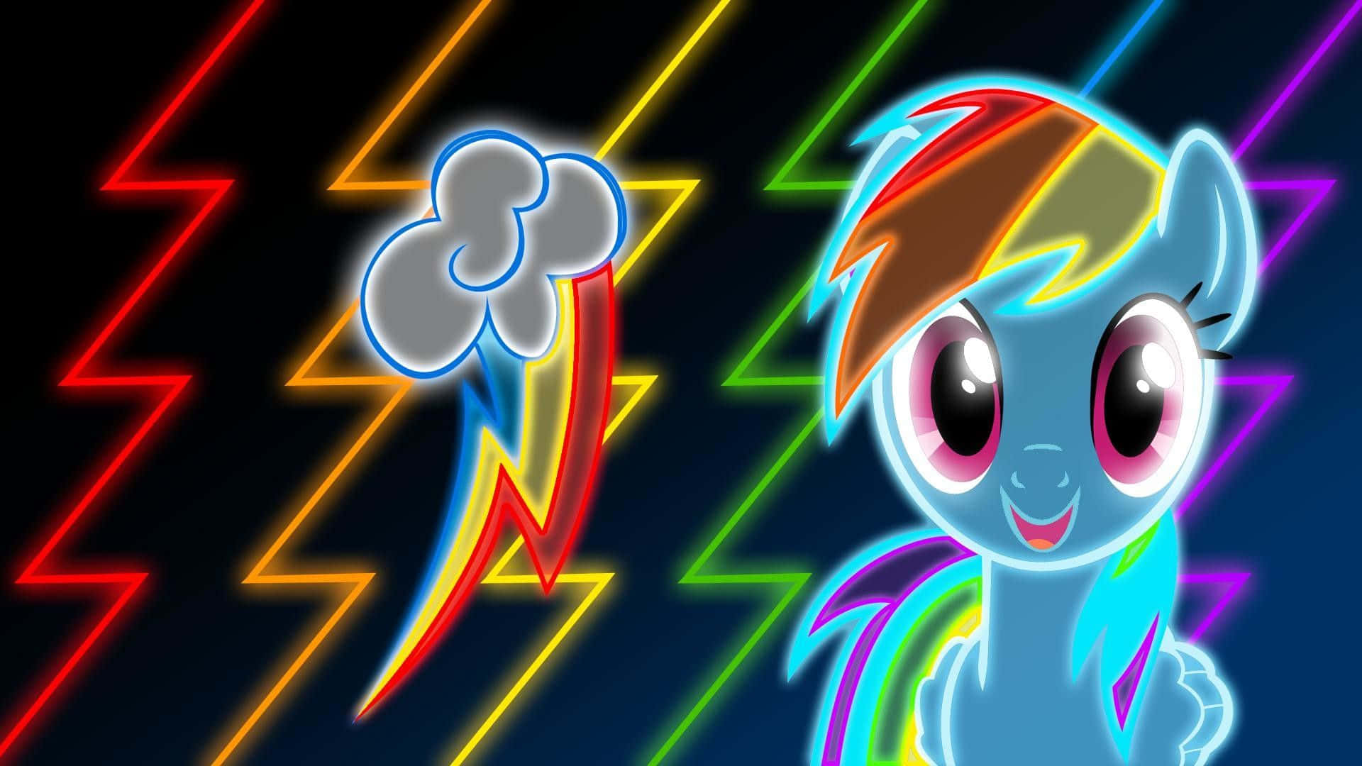 blue pony, rainbow mane, stylized lightning bolt, Full HD Desktop Wallpaper