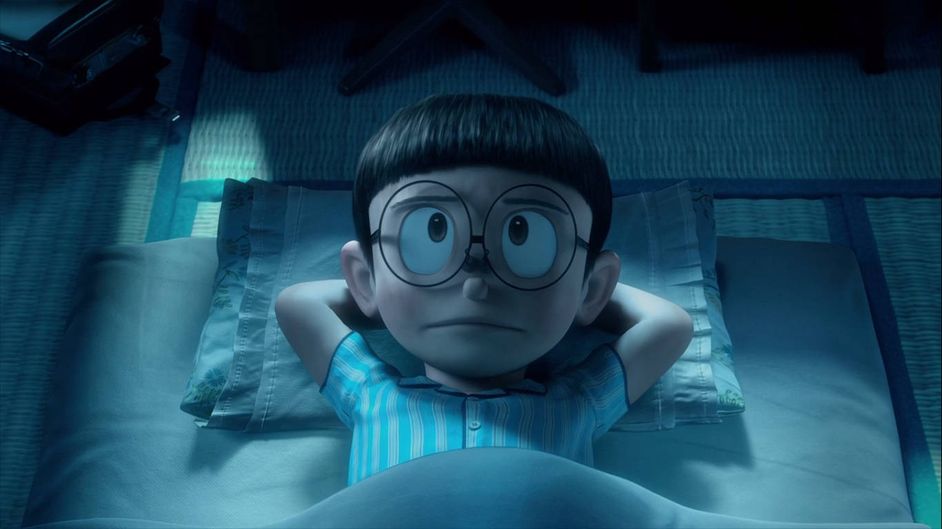 Cute Nobita, glasses, blue moonlight, HD Desktop Wallpaper
