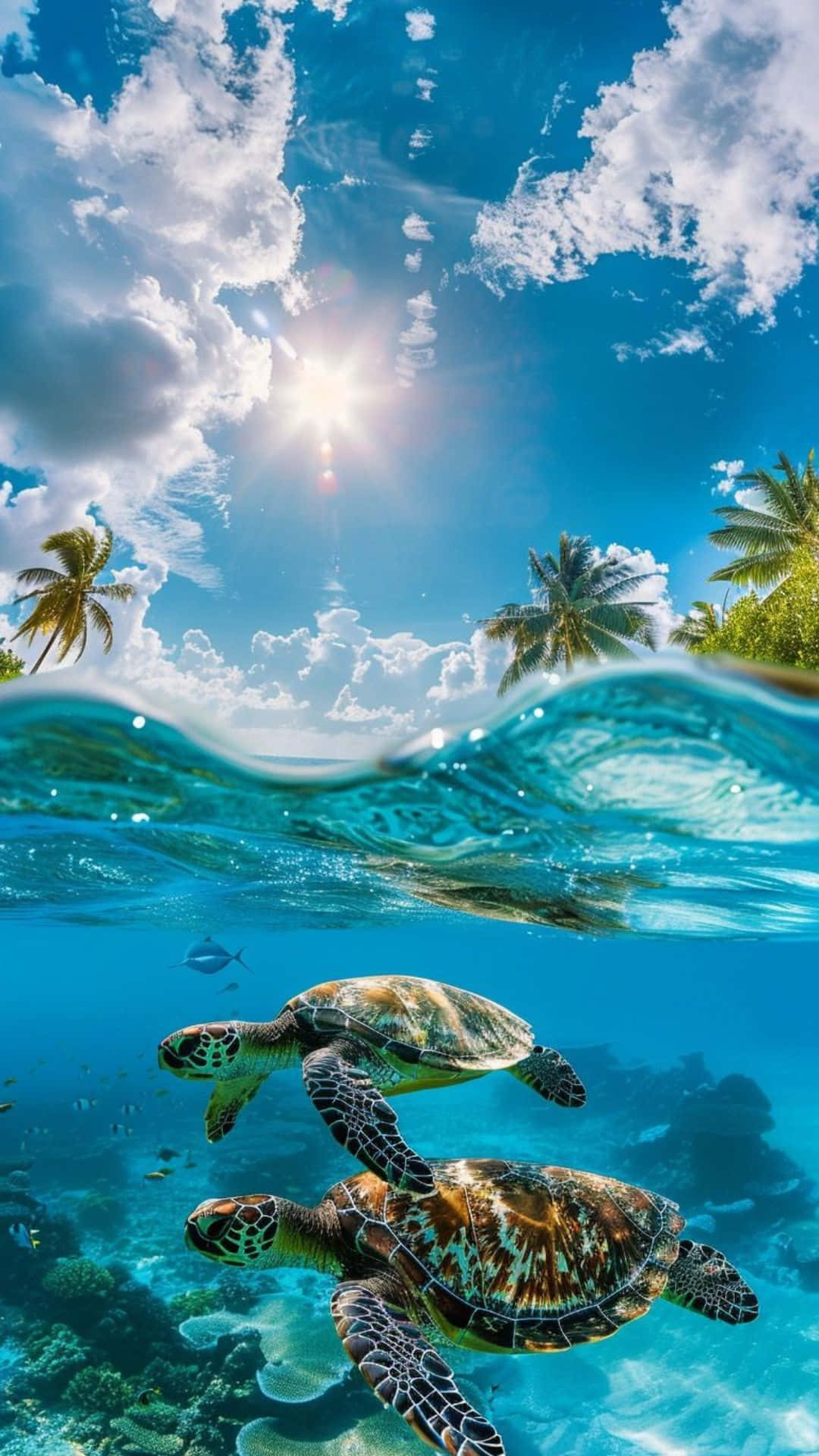 Cute Ocean Turtles, sea turtles, coral reefs, Full HD Phone Wallpaper