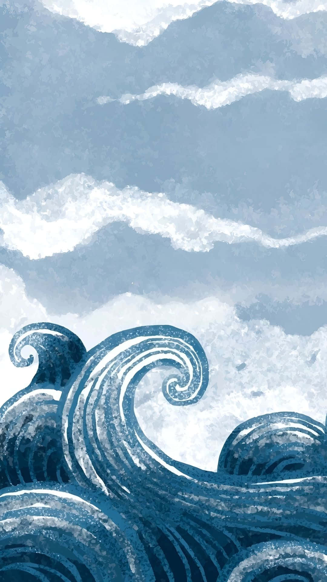 Cute Ocean Waves, blue ocean waves, textured sky, Full HD Phone Wallpaper