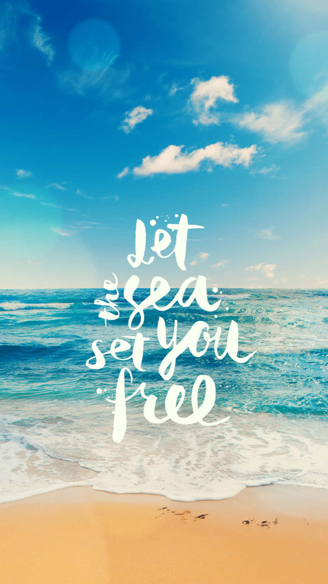 turquoise waves, golden sand, bright blue sky, Full HD Phone Wallpaper