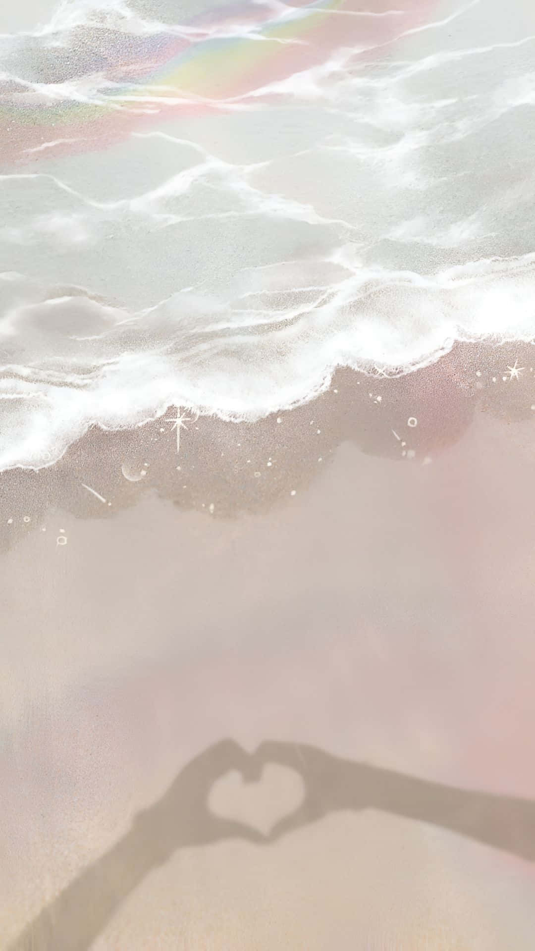 Cute Ocean, heart-shaped hand shadow, pastel beach scene, Full HD Phone Wallpaper