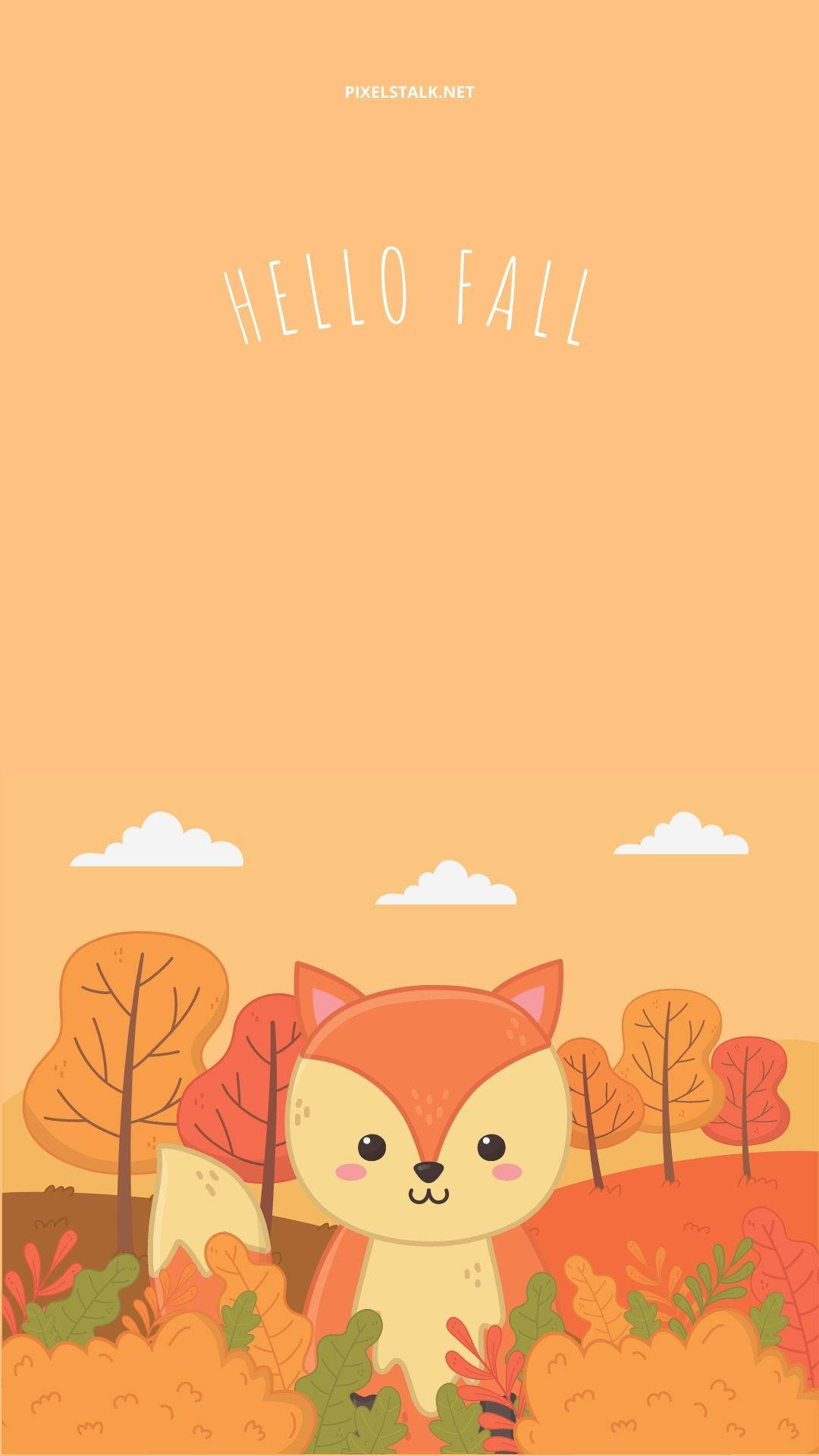 cute october, cartoon fox, autumn leaves, Full HD Phone Wallpaper
