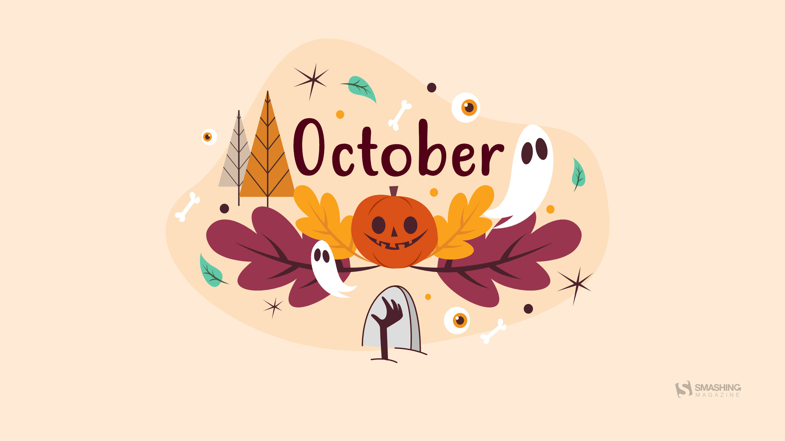 Cute October, jack-o-lantern, ghosts, 2K Desktop Wallpaper
