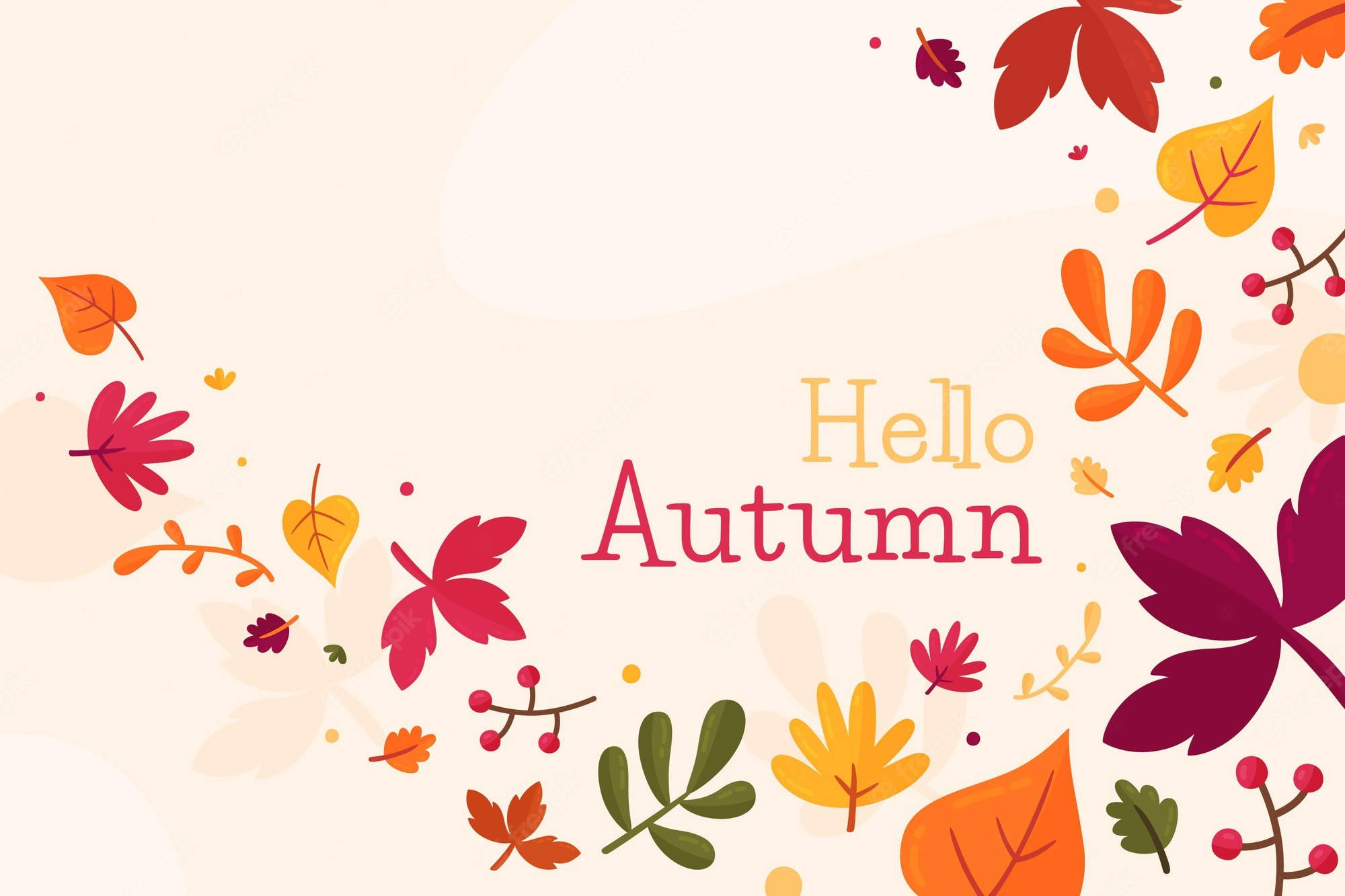 Hello Autumn, autumn leaves, berries, Full HD Desktop Wallpaper