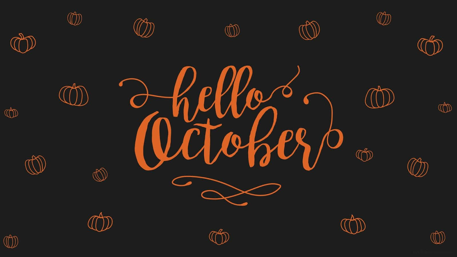 October Aesthetic, orange cursive hello October text, pumpkin outlines, HD Desktop Wallpaper