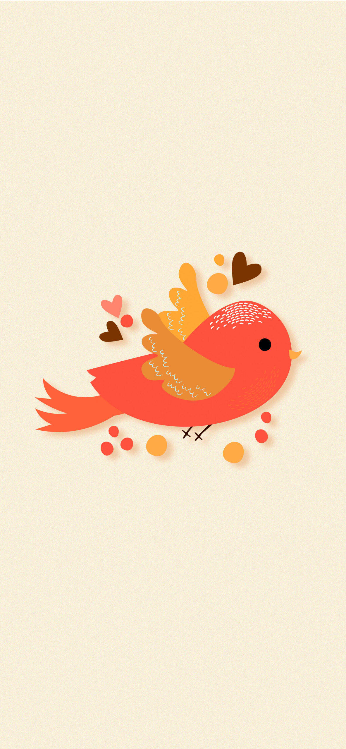 red bird, golden wings, hearts, 2K Phone Wallpaper