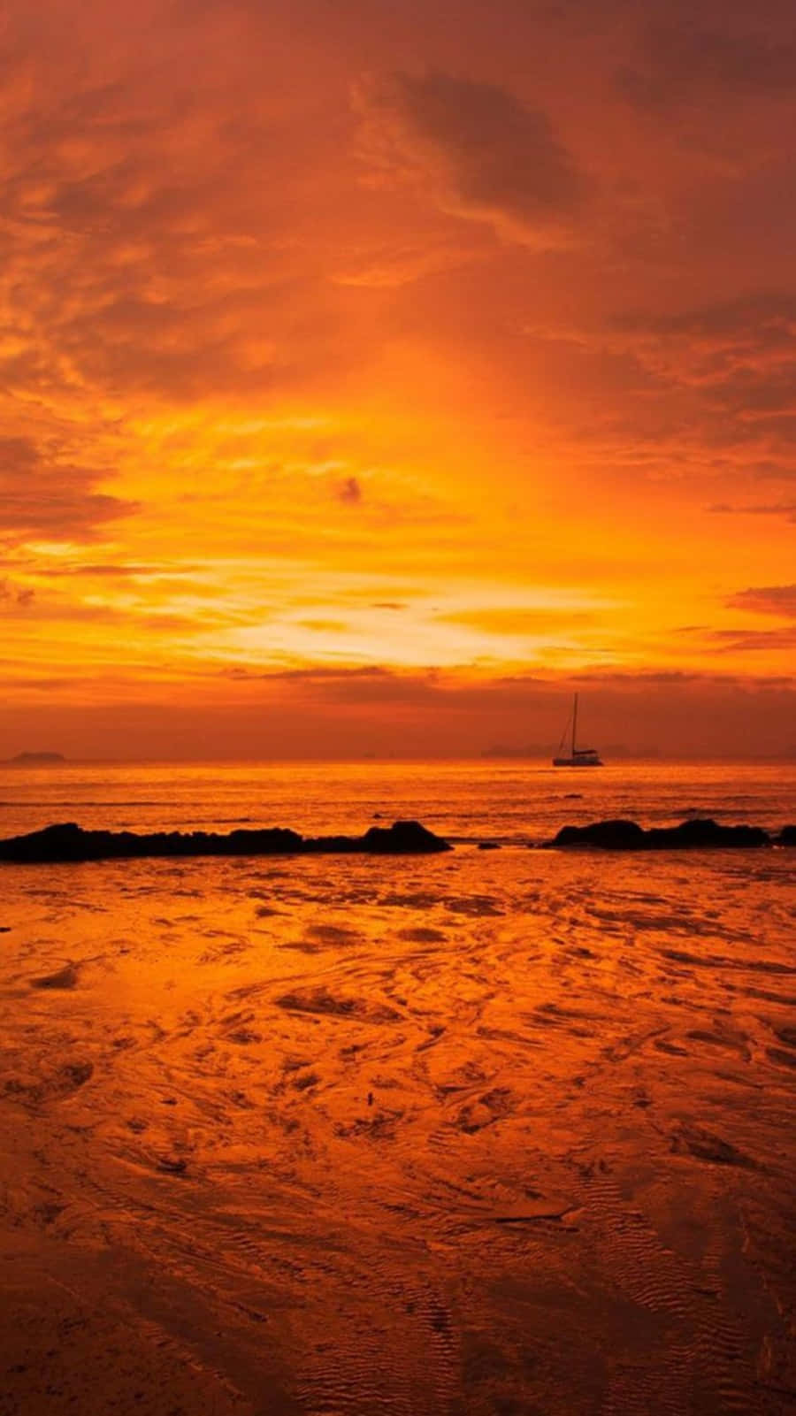 Cute Orange, sailboat, fiery orange sea, HD Phone Wallpaper