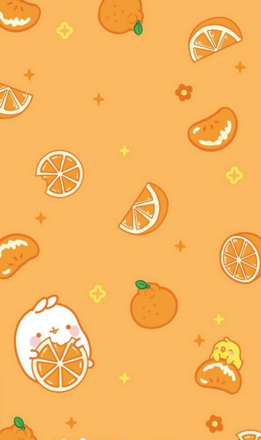 Cute Orange, cartoon rabbits, citrus slices, HD Phone Wallpaper