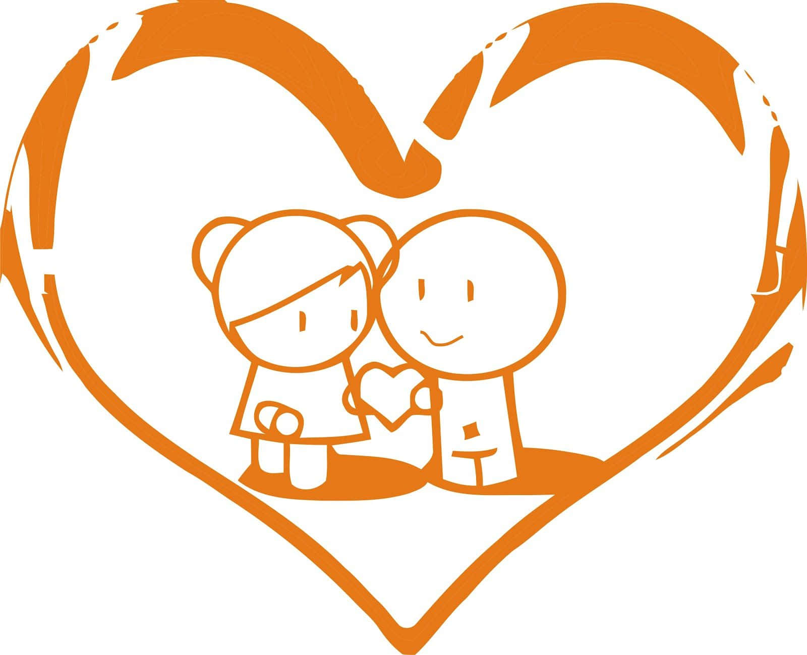 Cute Orange, orange outlined figures, heart shape, HD Desktop Wallpaper