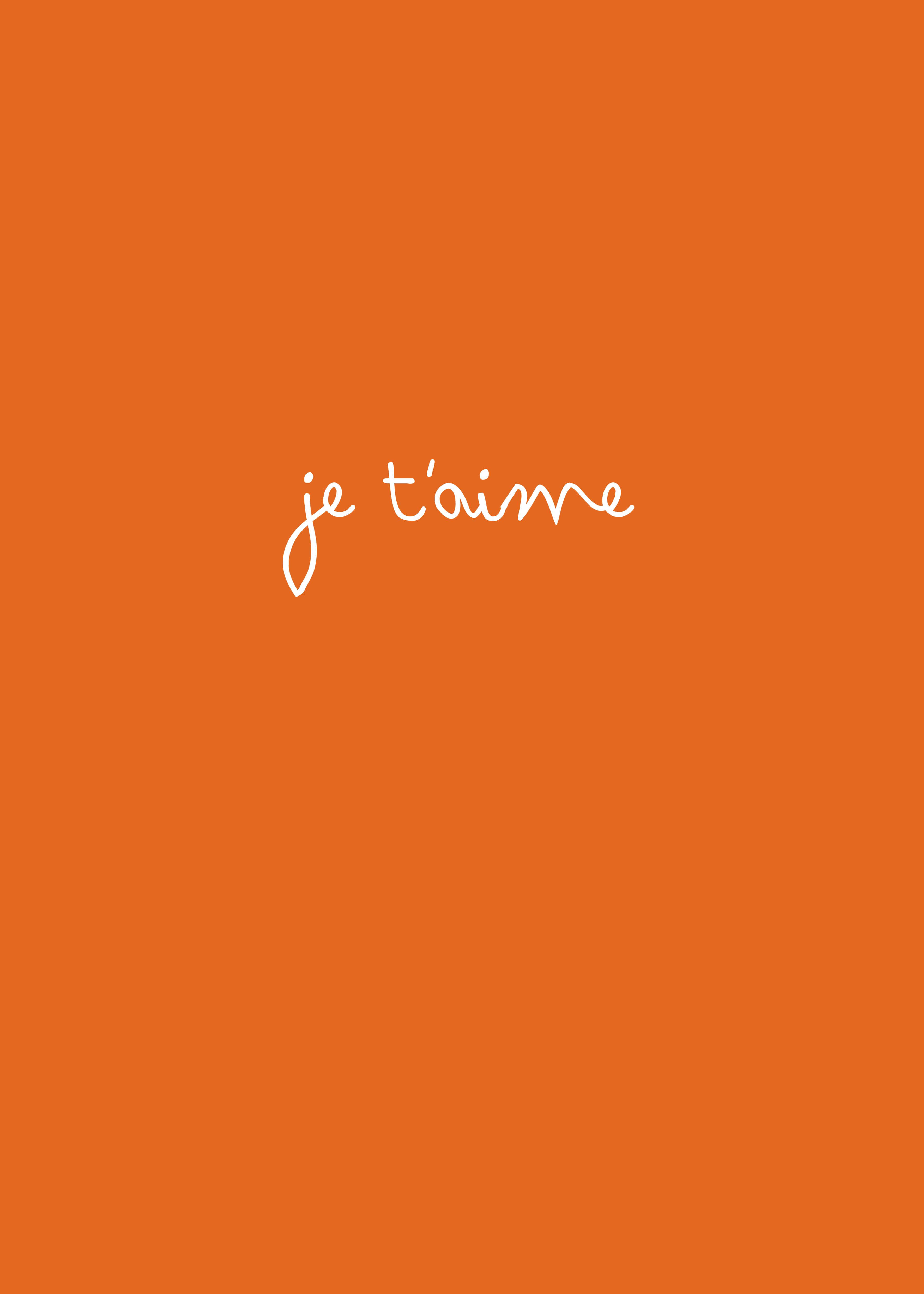 orange aesthetic phone, je t'aime, white cursive, 4K Phone Wallpaper