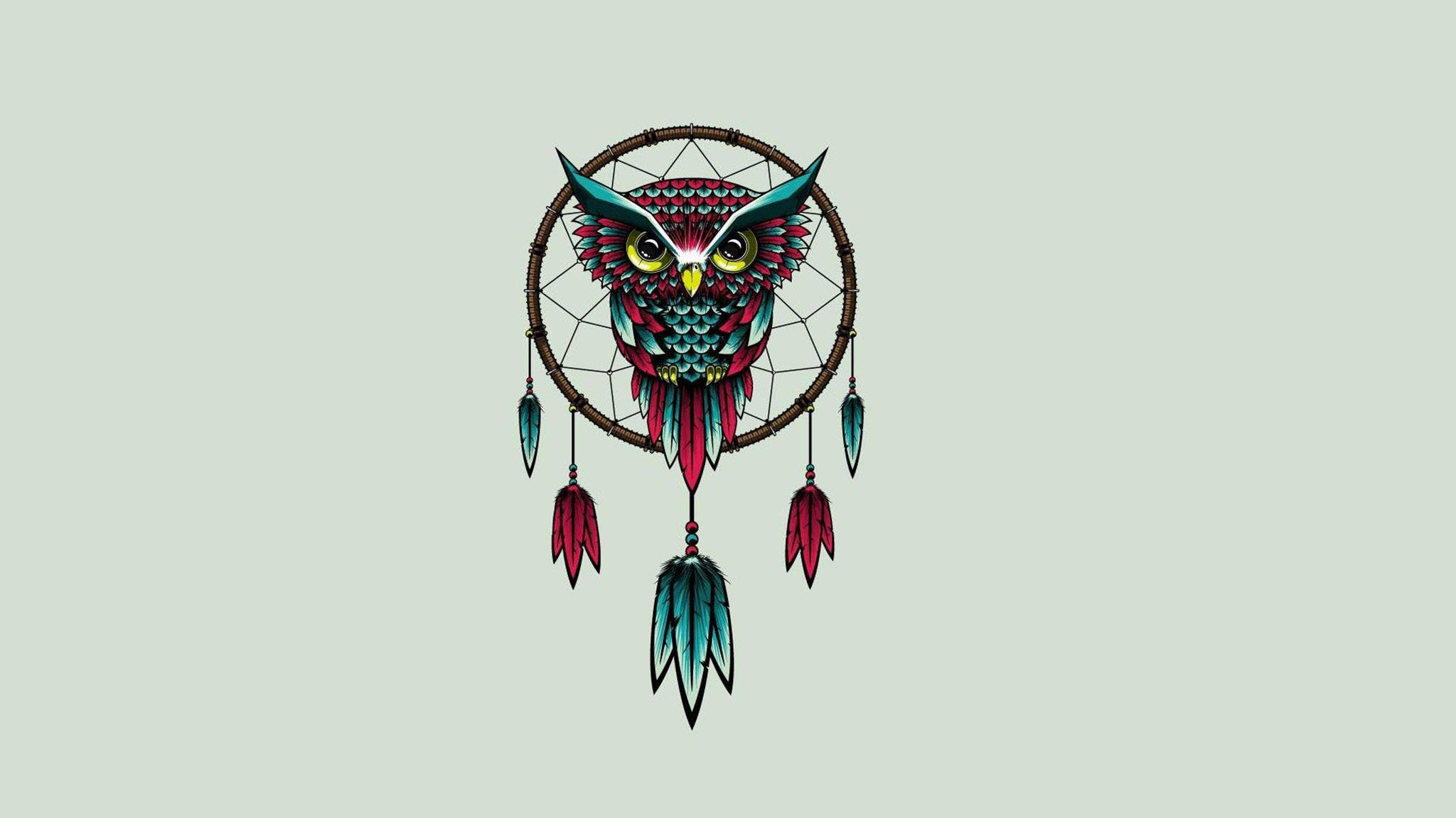 cute owl, dream catcher, teal feathers, Full HD Desktop Wallpaper