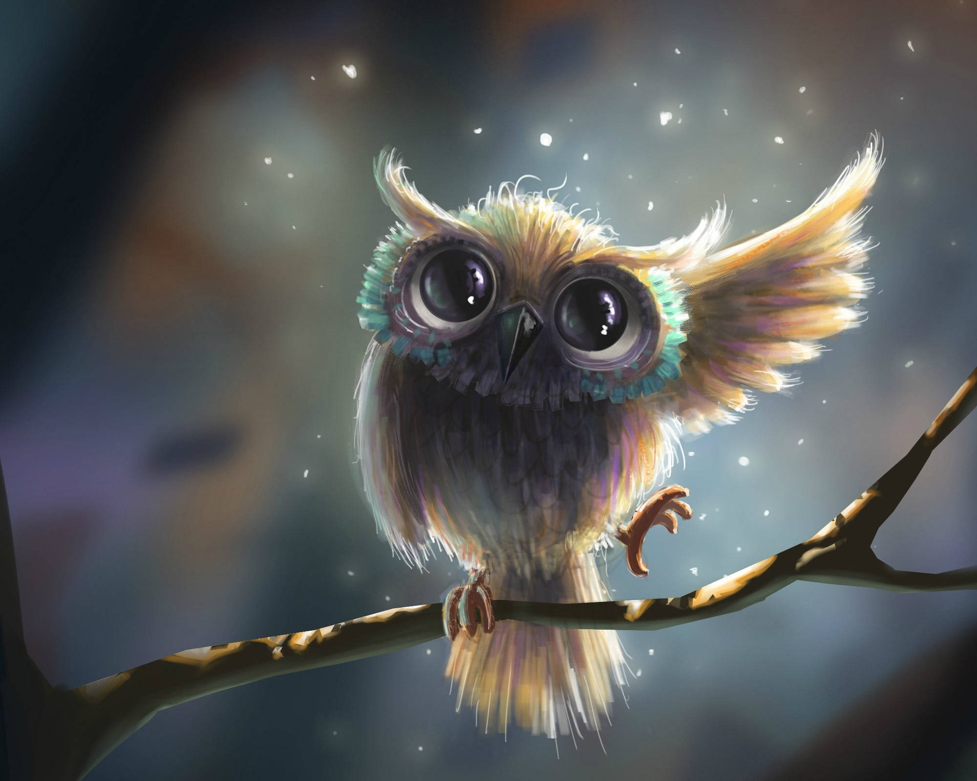 cute owl, digital owl, oversized eyes, Full HD Desktop Wallpaper