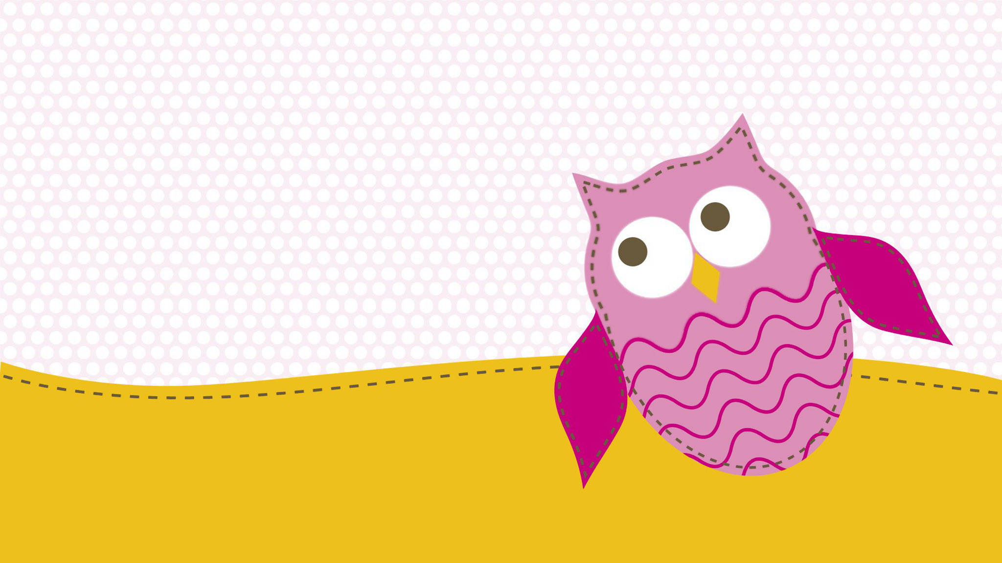 cute owl, hexagon pattern, pink stitched owl, Full HD Desktop Wallpaper