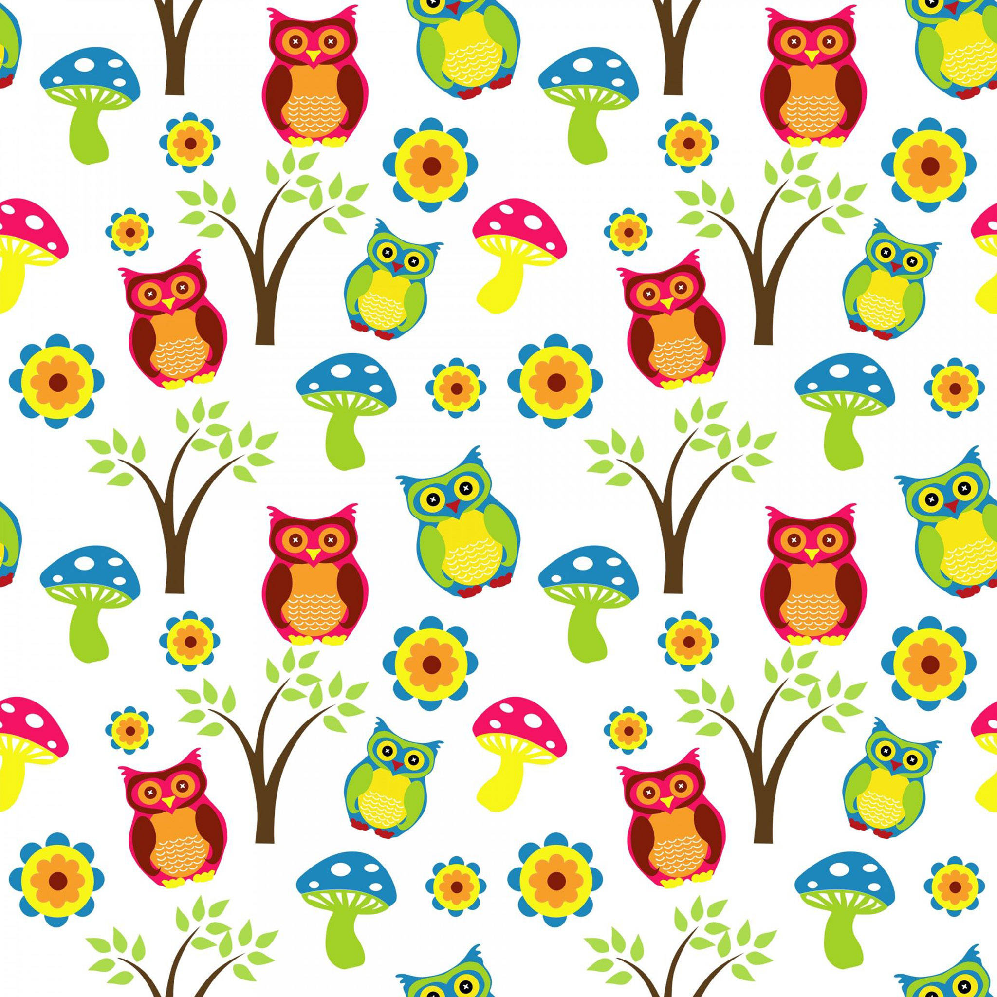 Cute Owls Pattern, vibrant cartoon owls, trees, Full HD Desktop Wallpaper
