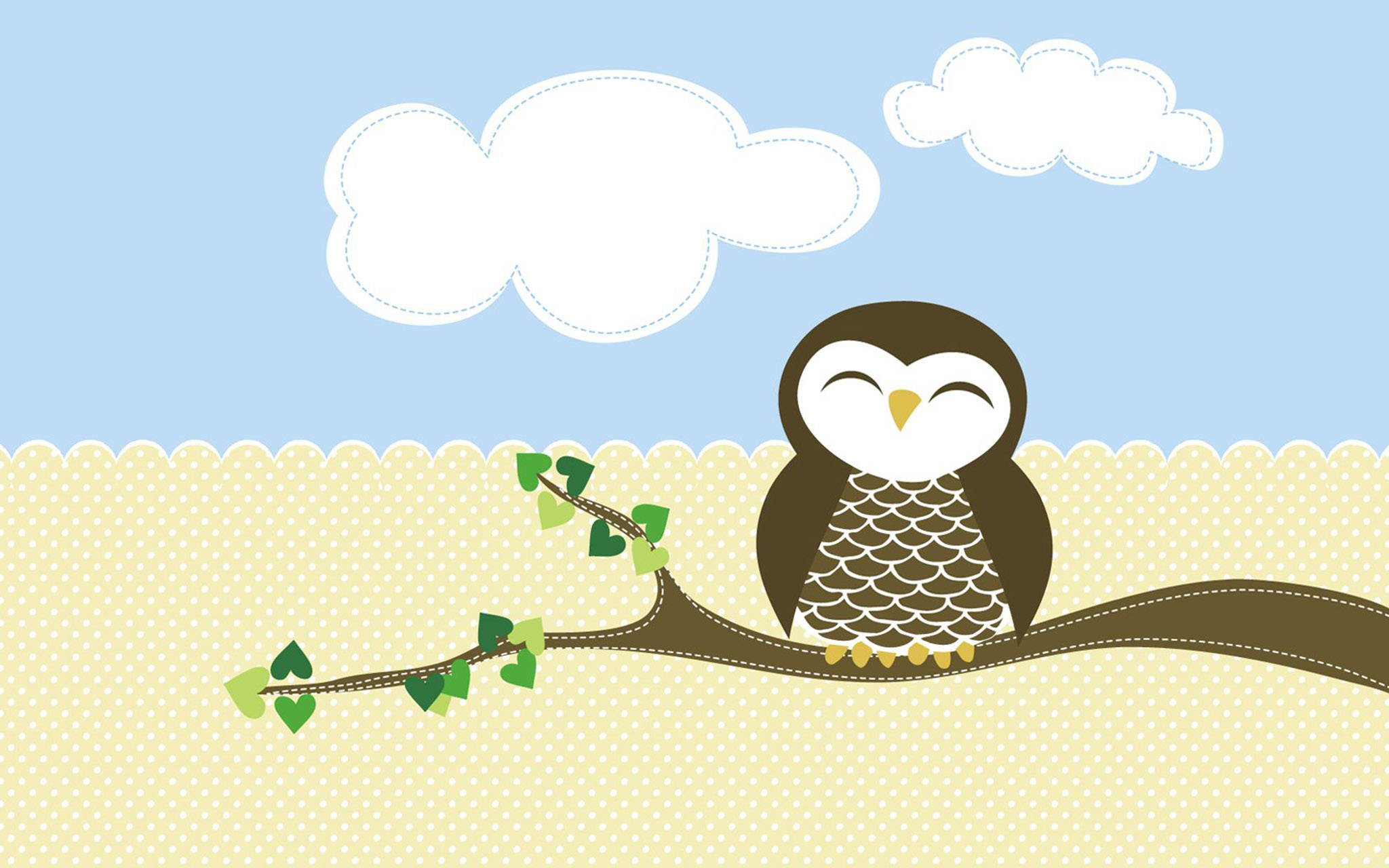Happy Cute Owl, cartoon owl, closed eyes, Full HD Desktop Wallpaper