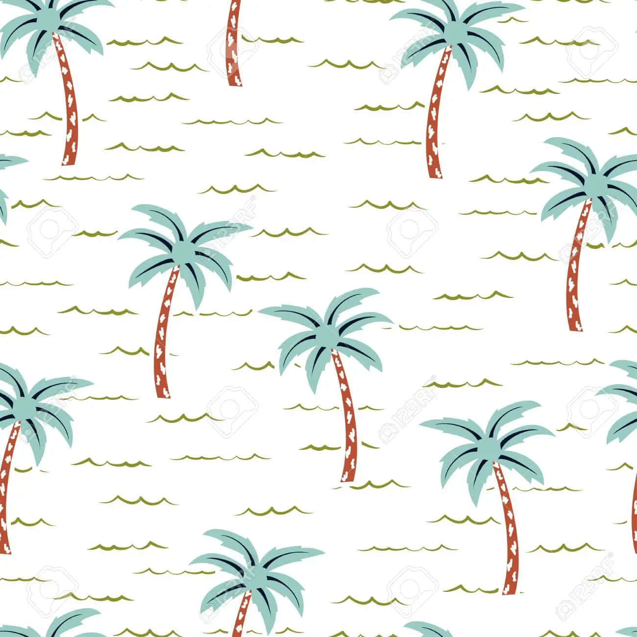 cute palm tree, red trunks, teal fronds, HD Desktop Wallpaper