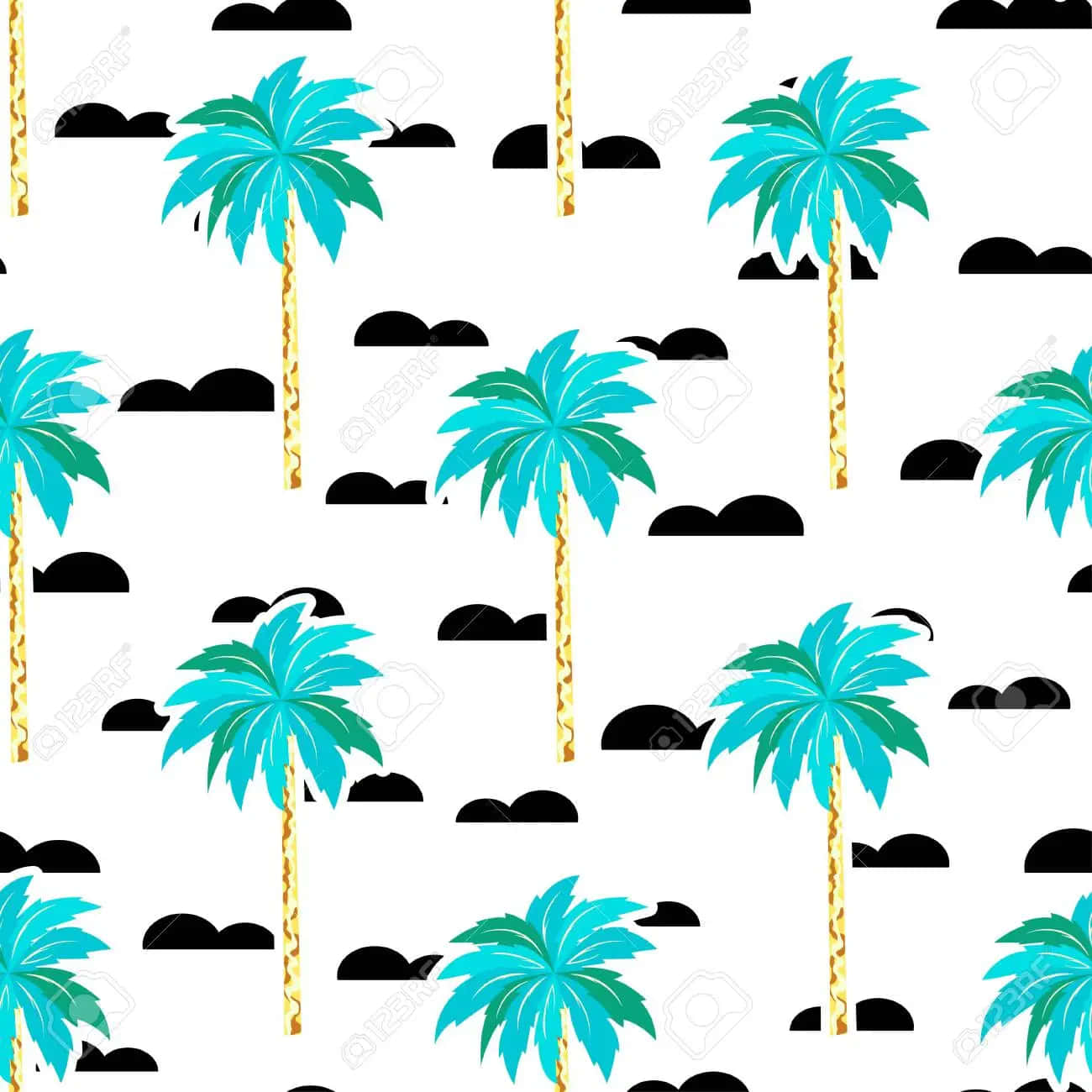 cute palm tree, turquoise, gold trunks, HD Desktop Wallpaper