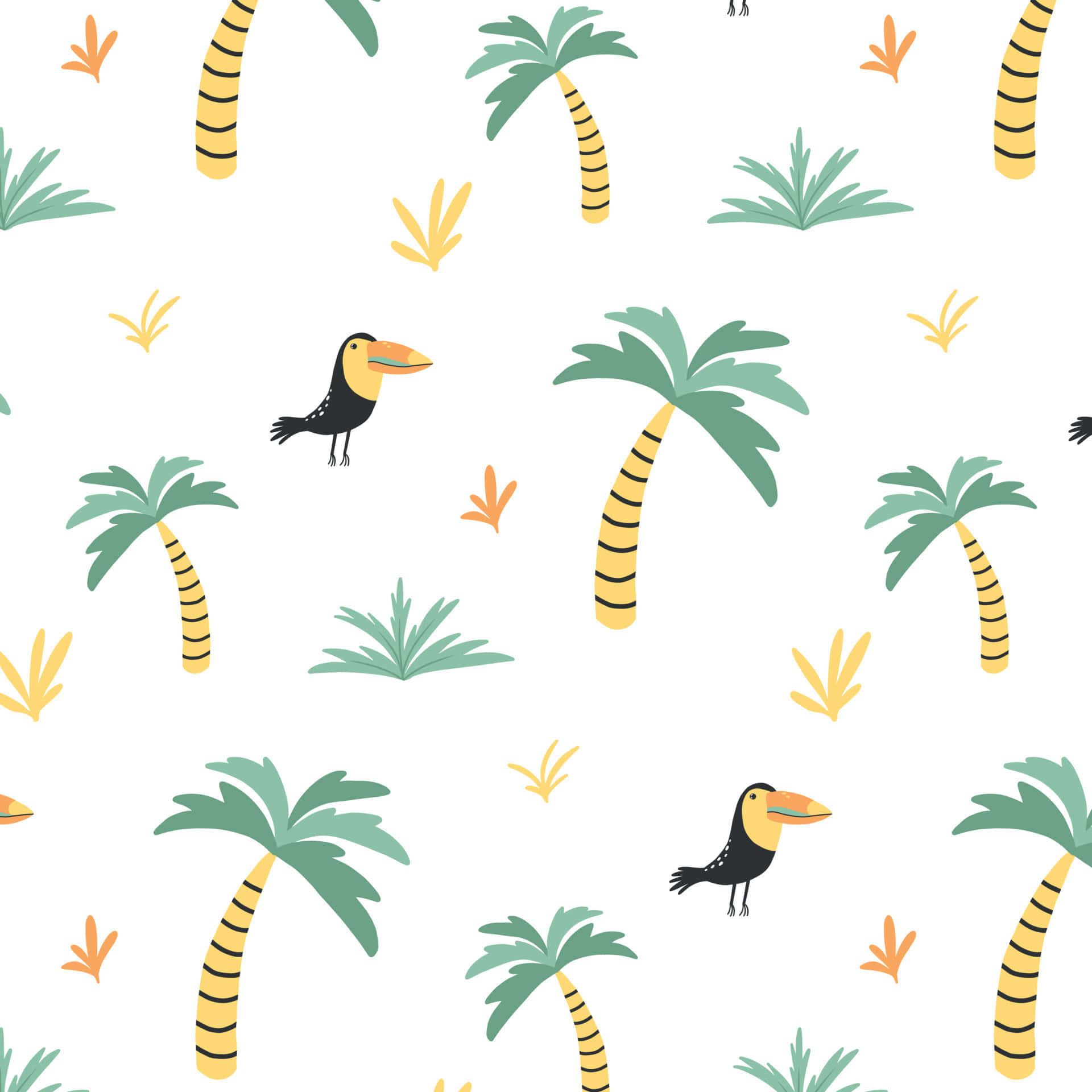 cute palm tree, toucans, palm trees, Full HD Desktop Wallpaper