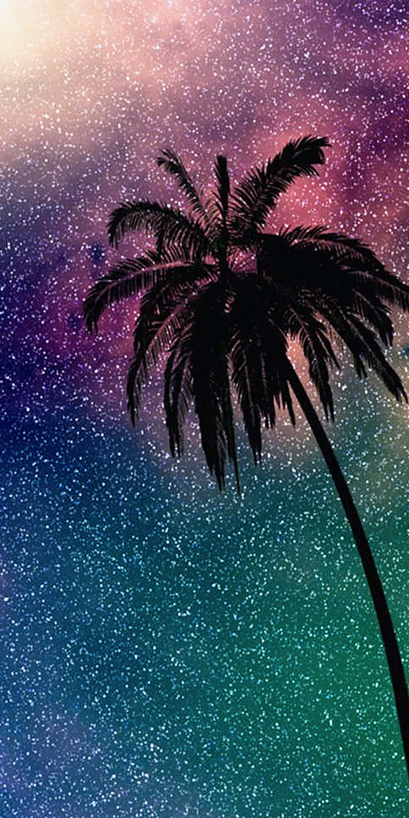 cute palm tree, cosmic sky, stars, HD Phone Wallpaper