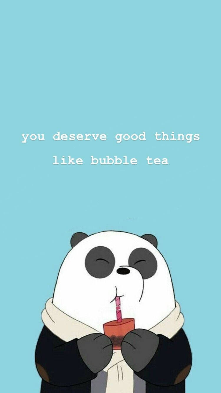aesthetic panda, bubble tea, scarf, HD Phone Wallpaper