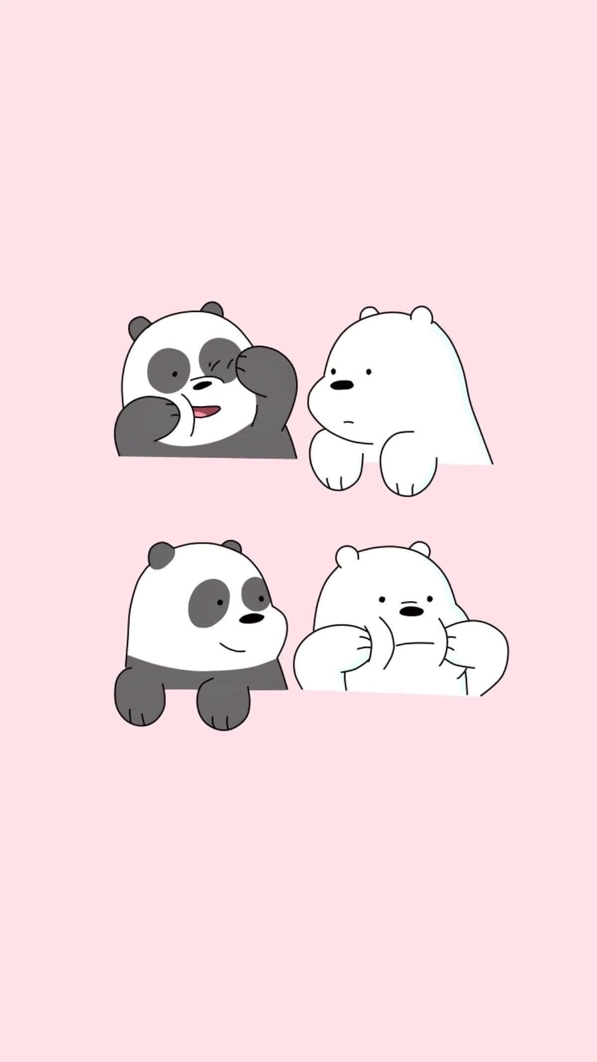 cute cartoon panda, ice bear, soft pink background, Full HD Phone Wallpaper