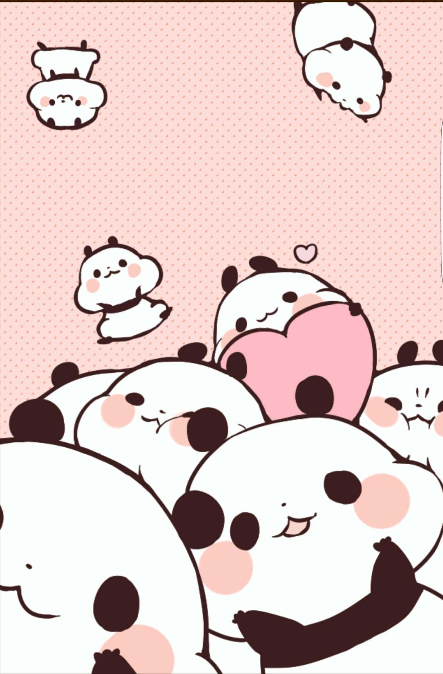cute cartoon panda, rosy cheeks, soft pink dotted background, Full HD Phone Wallpaper