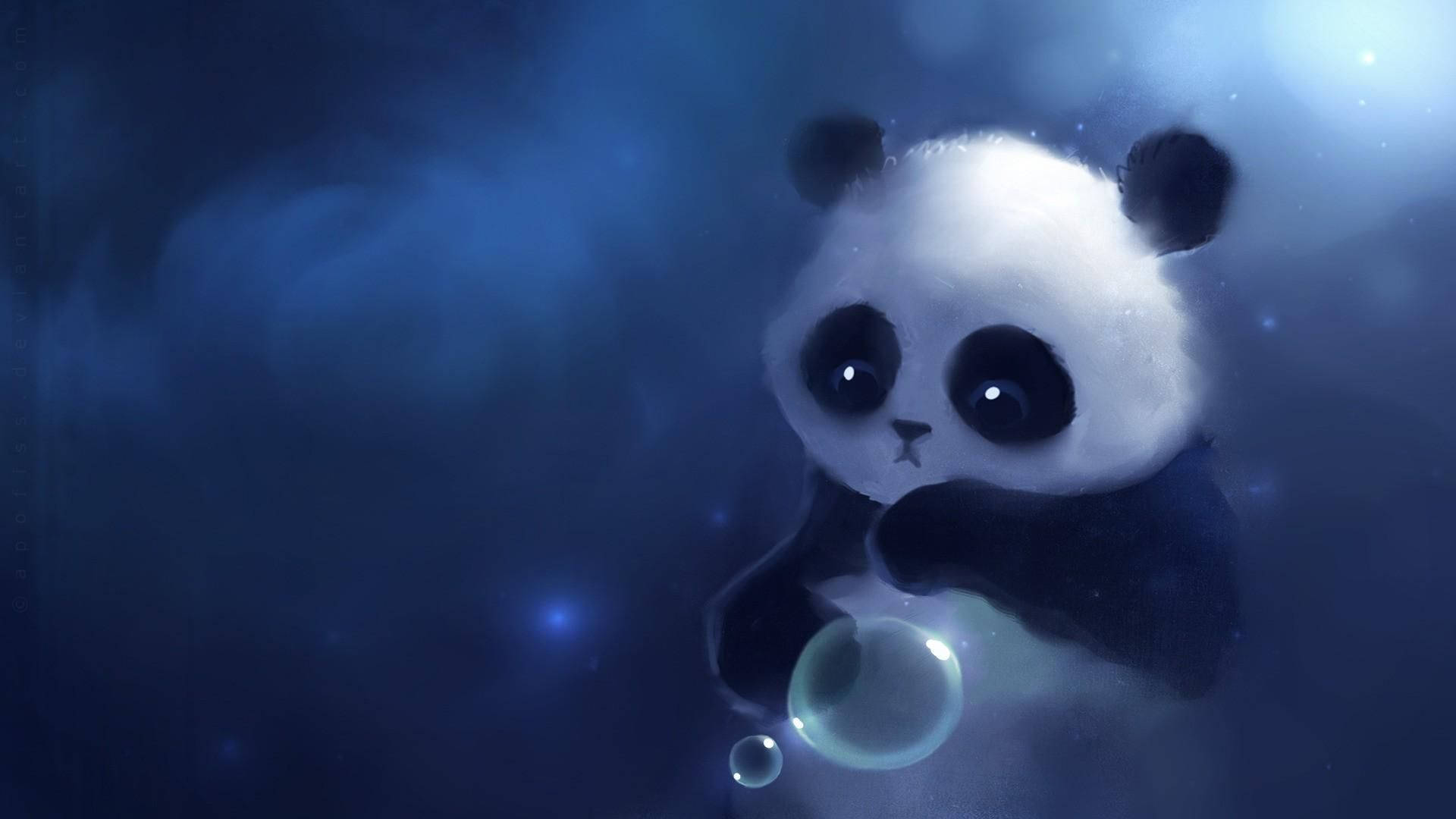 cute panda, dreamy blue nebula, glowing bubbles, Full HD Desktop Wallpaper